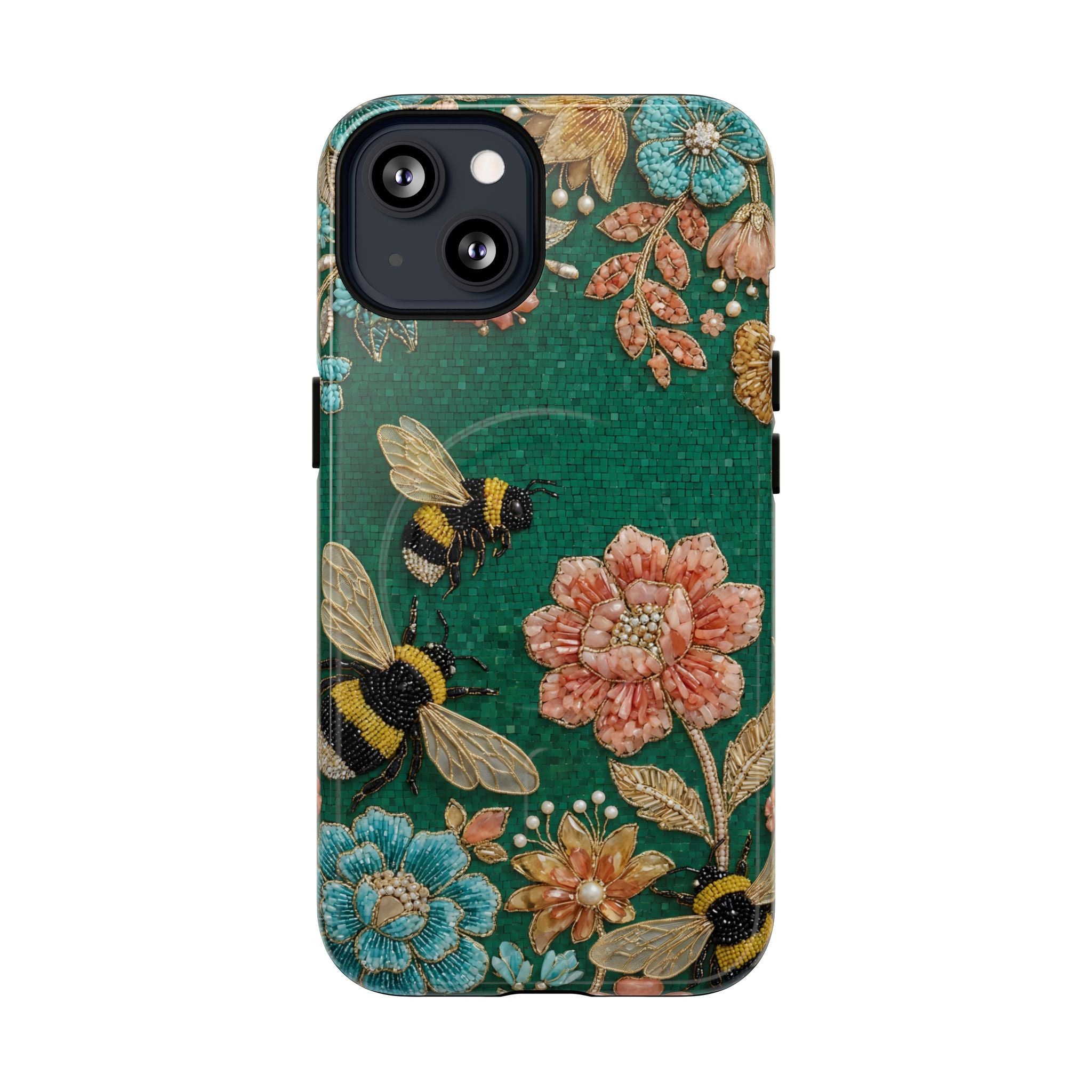 Floral Bumblebee Tough MagSafe iPhone Case | Protective Botanical Phone Cover