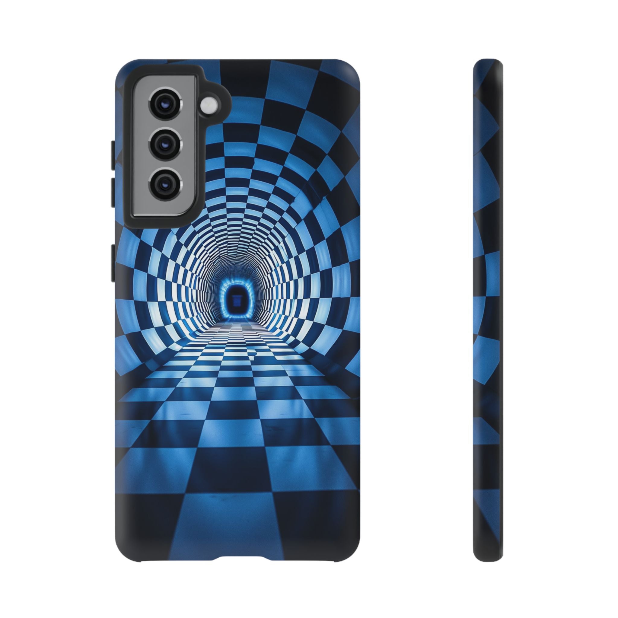 Blue Checkered Tunnel Samsung Galaxy Case — 3D Optical Illusion Tough Case
