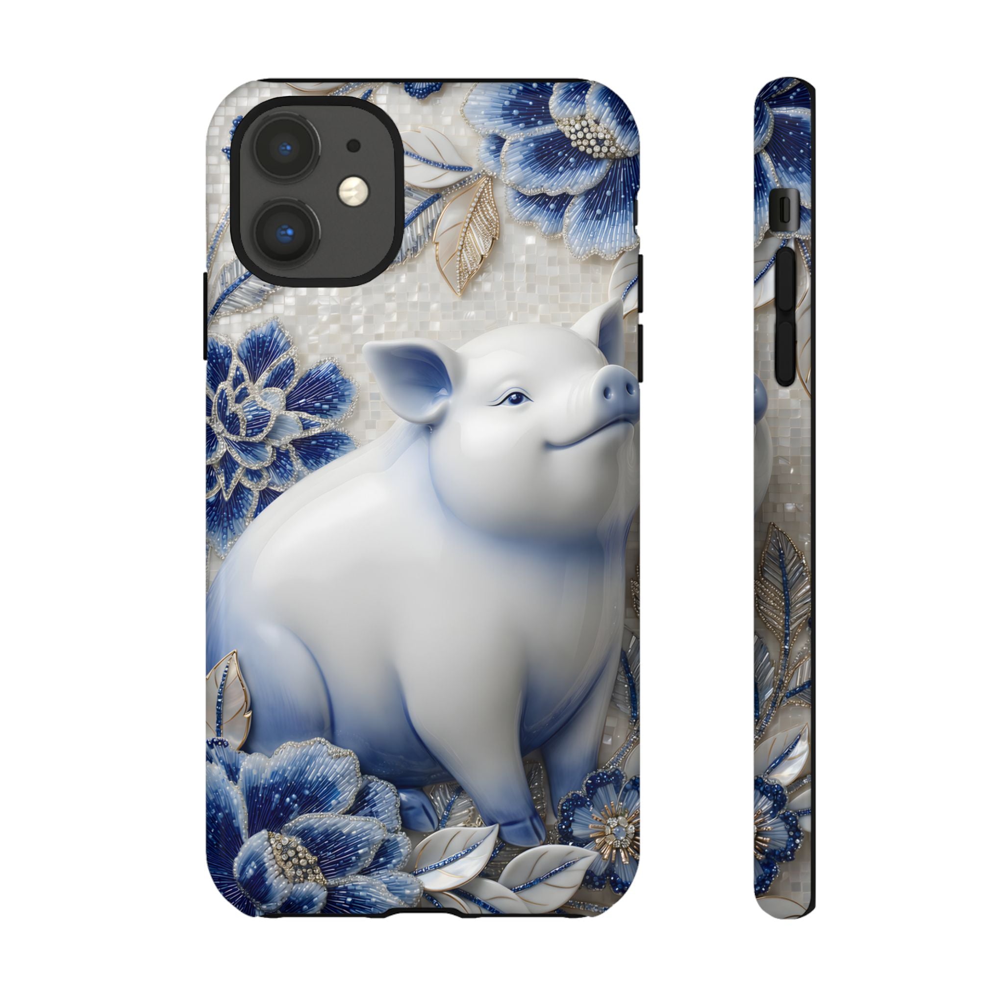 Asian Zodiac Pig iPhone Case | Blue & White Porcelain Slim Protective Shockproof Case| Year of the Pig Gift