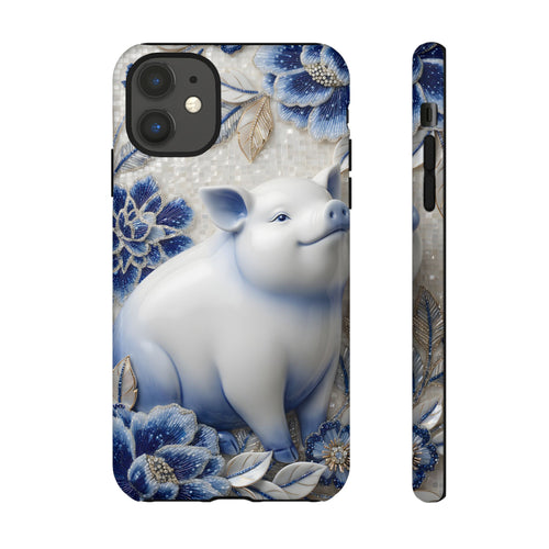 Asian Zodiac Pig iPhone Case | Blue & White Porcelain Slim Protective Shockproof Case| Year of the Pig Gift