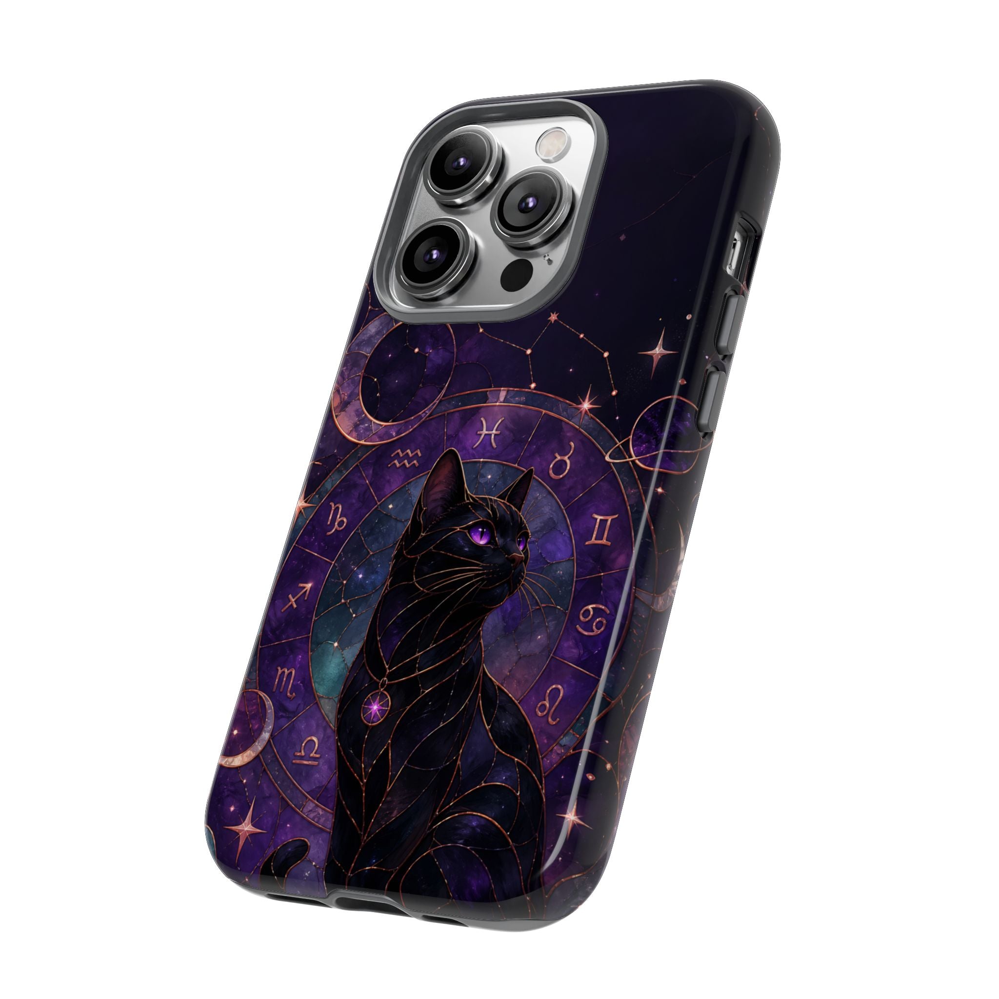 Black Cat Astrology iPhone Case | Zodiac Galaxy iPhone Case