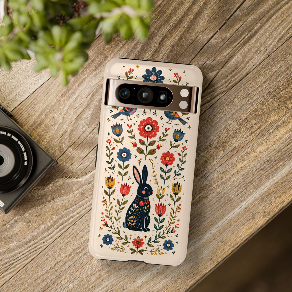 Floral Folk Art Bunny Tough Google Pixel Phone Case