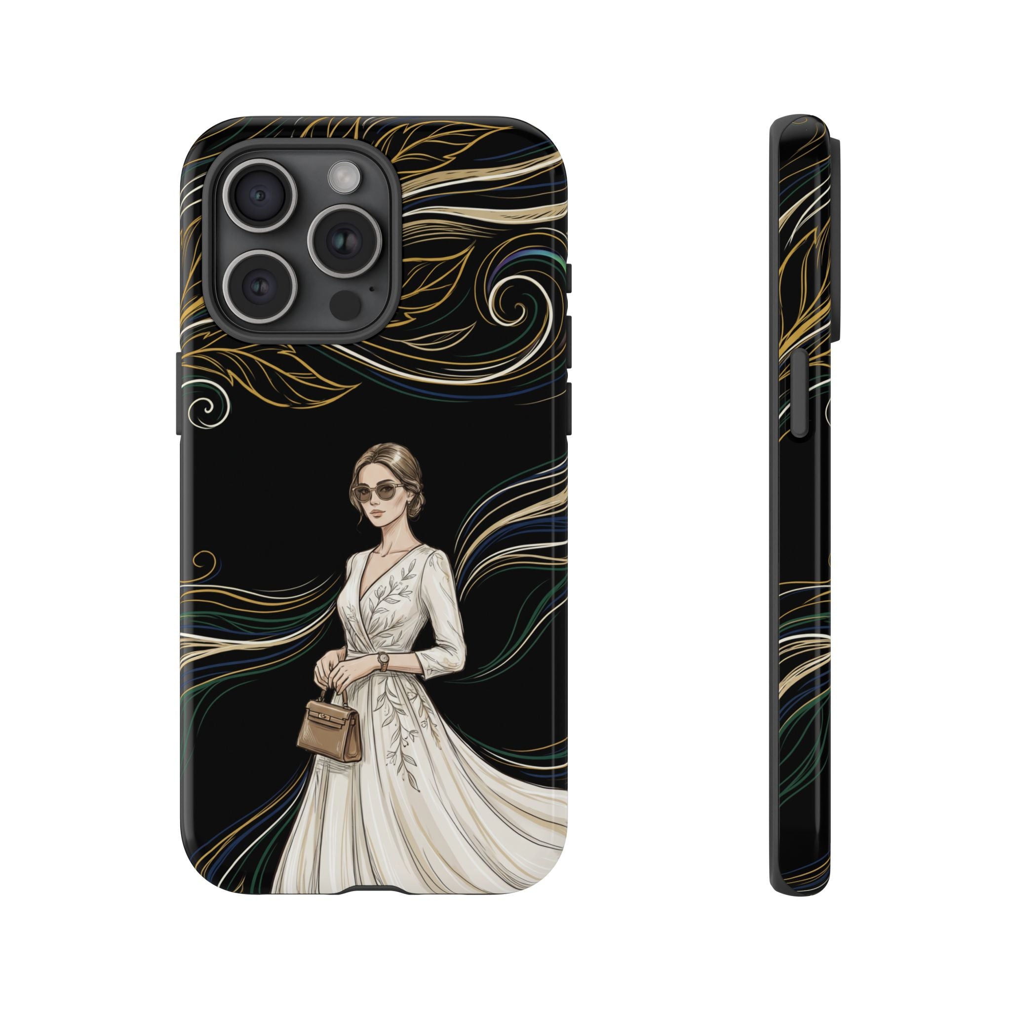 Elegant Woman Illustration iPhone Case | Vintage Bride in Flowing Gown