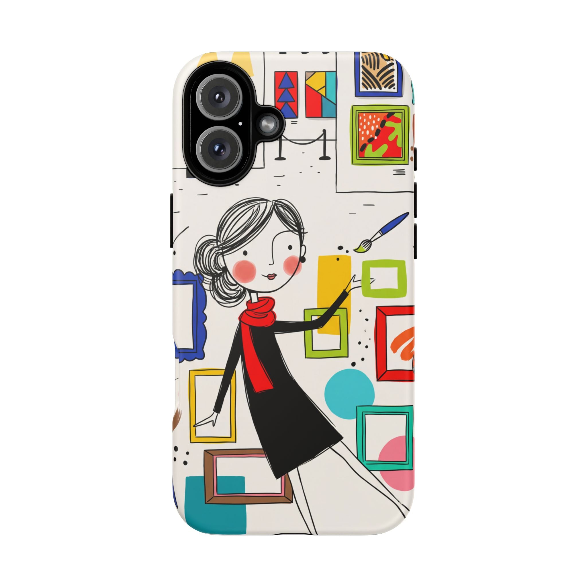 Art Gallery Illustration iPhone Case | Cute Woman with Frames Design