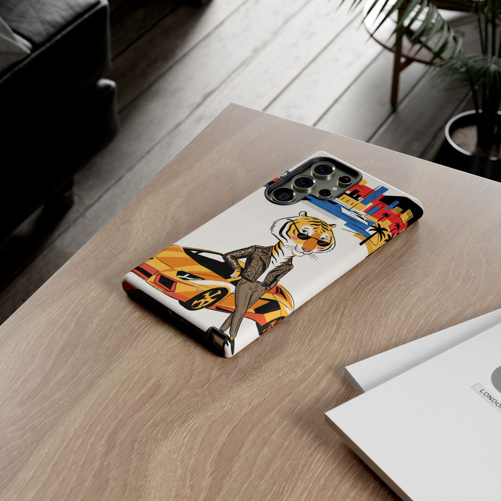 Stylish Tiger with Sports Car Illustration Samsung Galaxy Phone Case