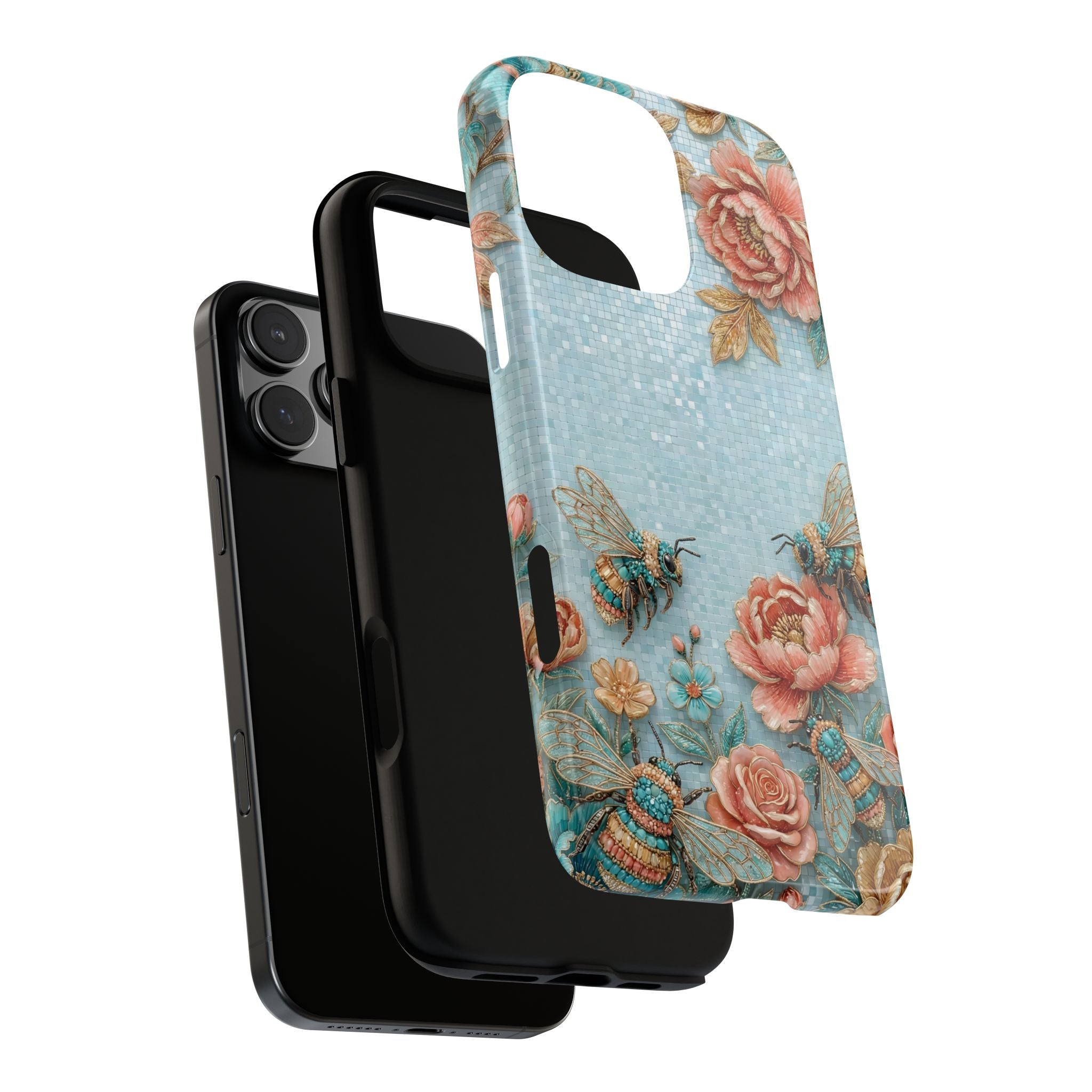 Cover protettiva per iPhone Api Floreali | Rosa Vintage e Turchese
