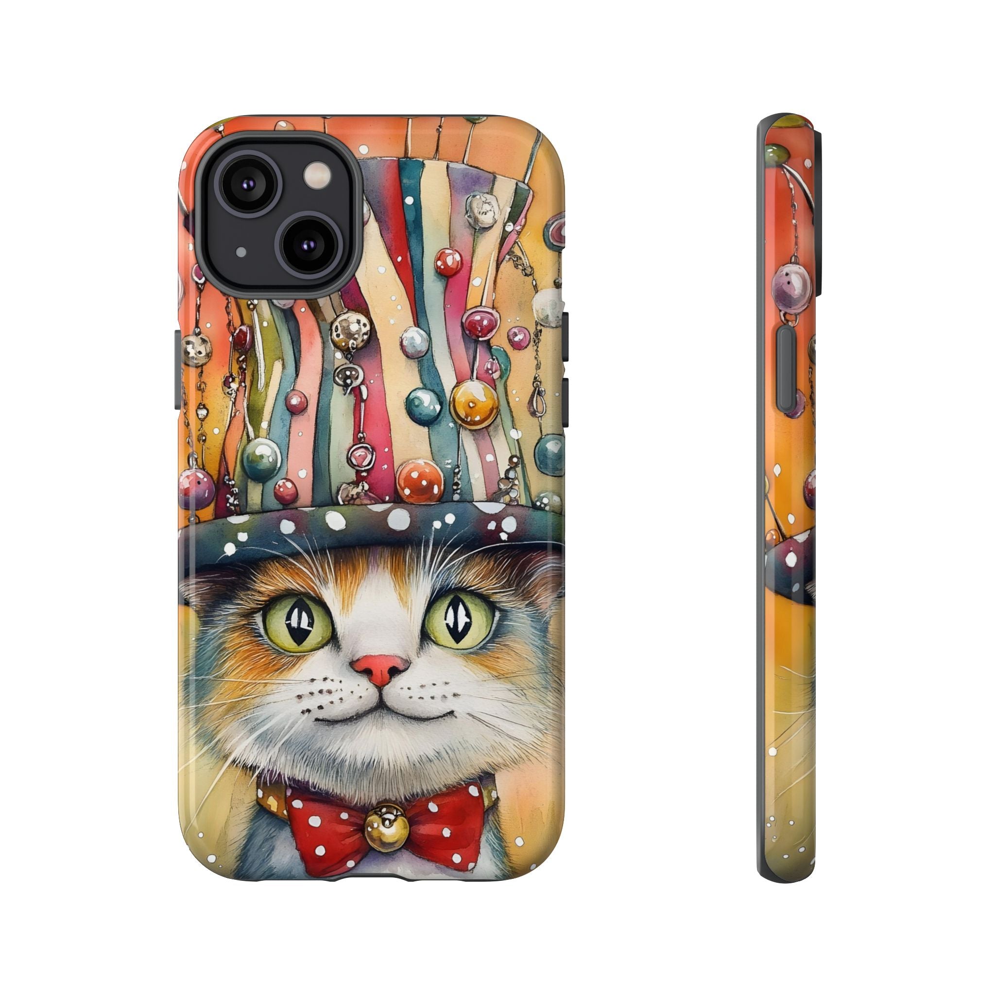 Cat in Colorful Top Hat iPhone Case — Whimsical Cat Art iPhone Case