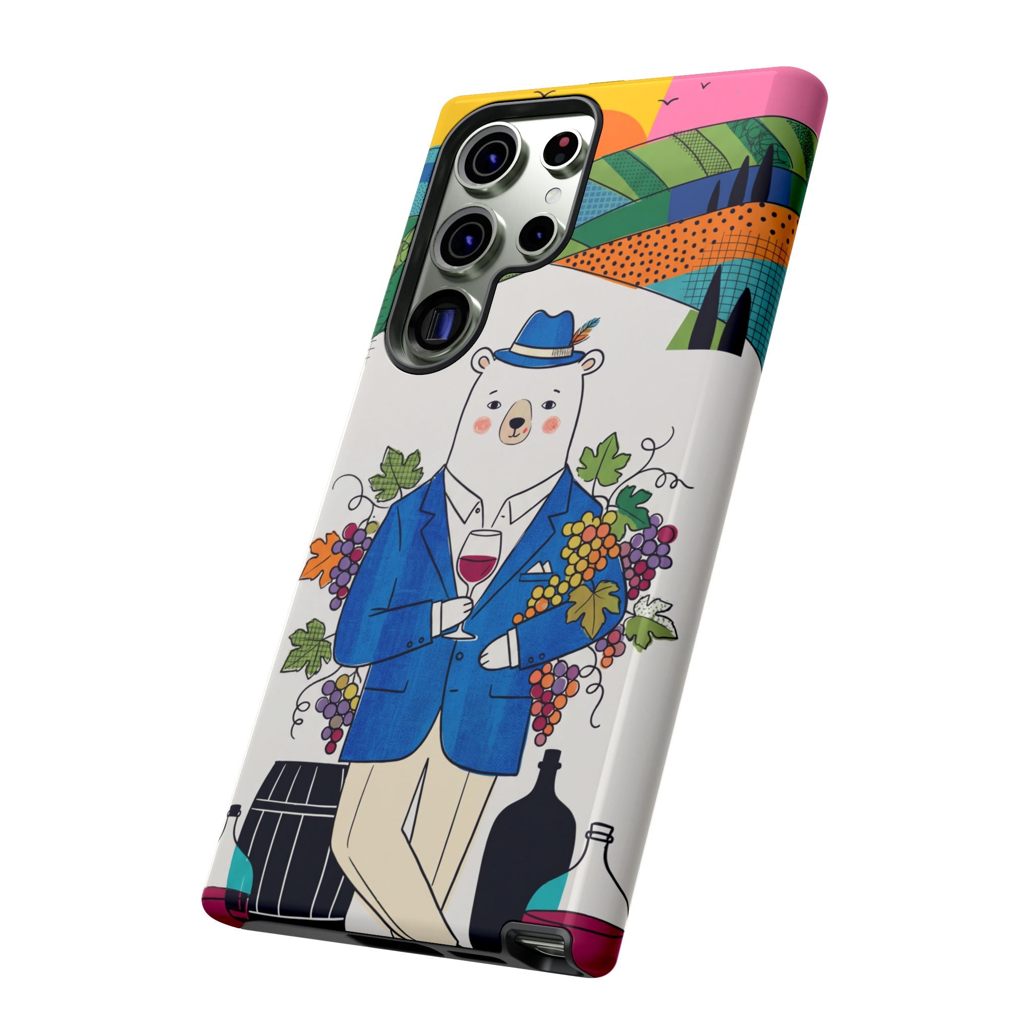 Dapper Polar Bear Wine Lover Illustrated Protective Samsung Galaxy Phone Case
