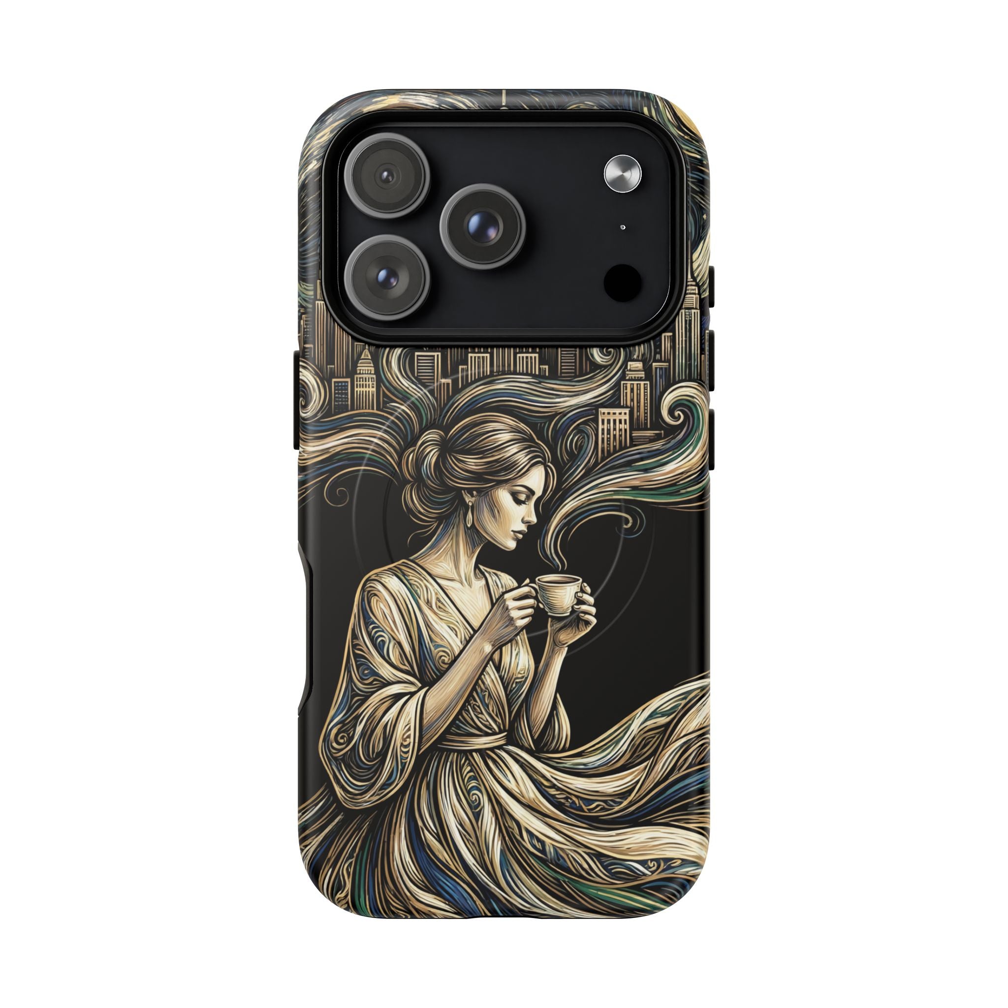 Vintage Cityscape Woman Tea Art MagSafe iPhone Case
