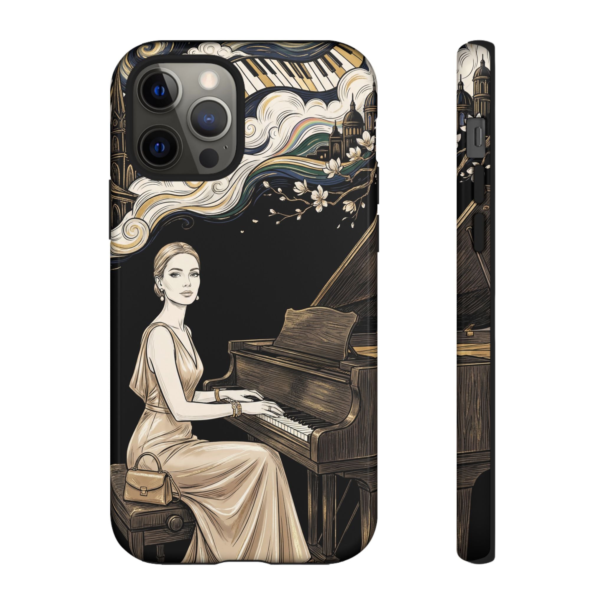 Elegant Piano Woman iPhone Case | Vintage Art Deco Music Design
