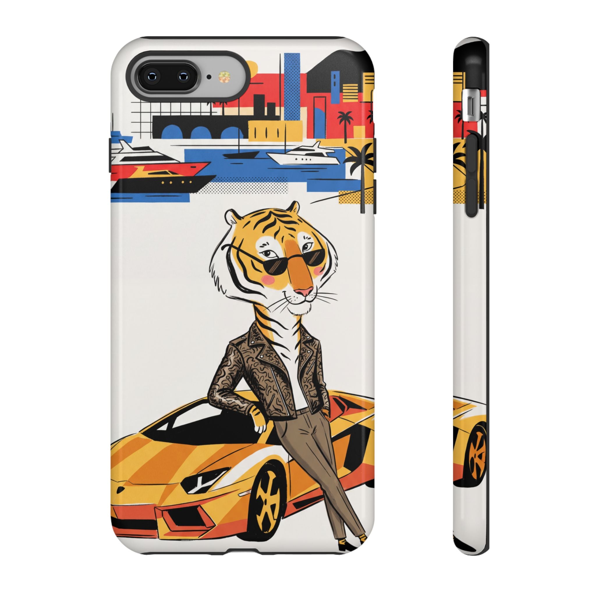 Stylish Tiger with Sports Car Illustration iPhone Case