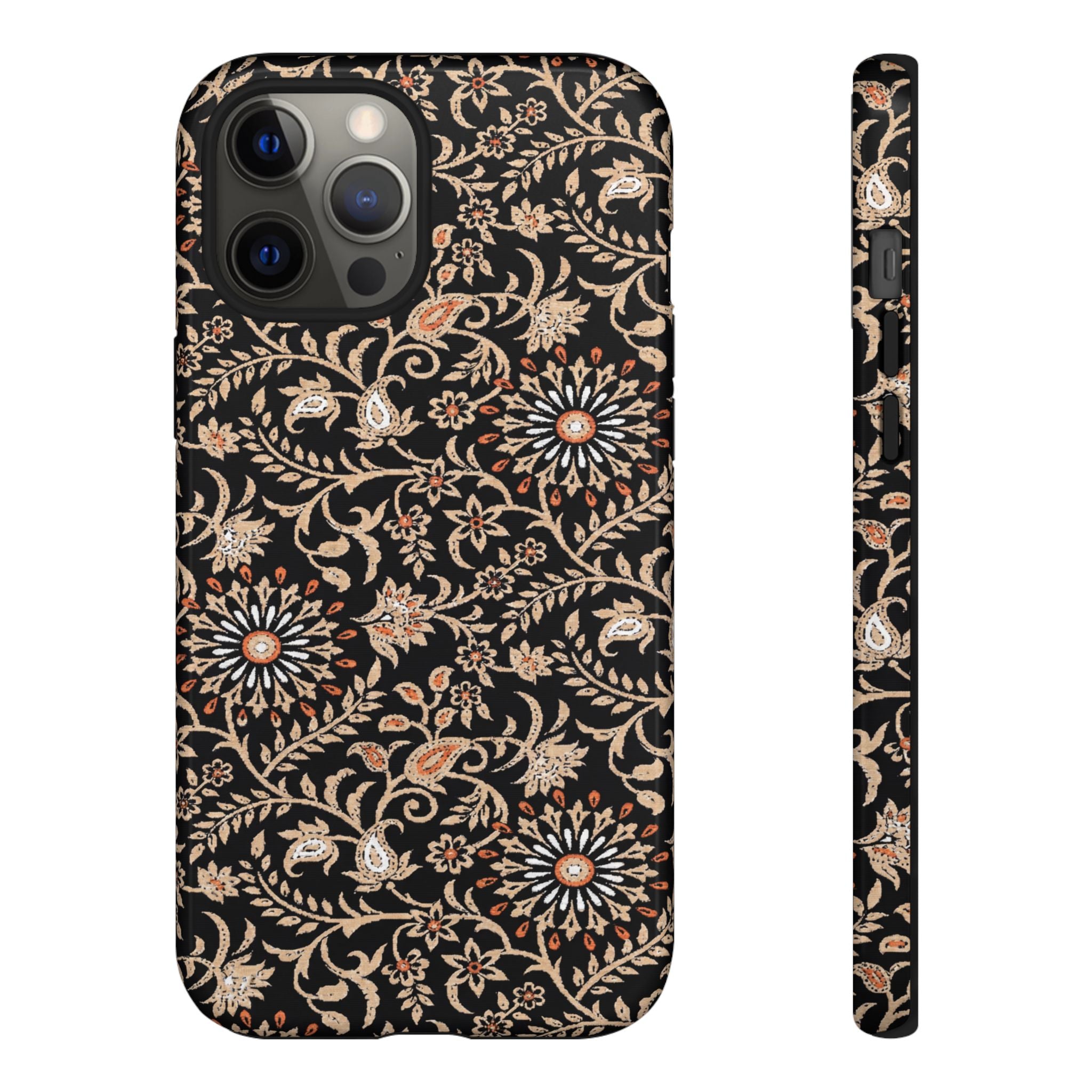 Batik Floral Black Ornate Daisies Tough iPhone Case