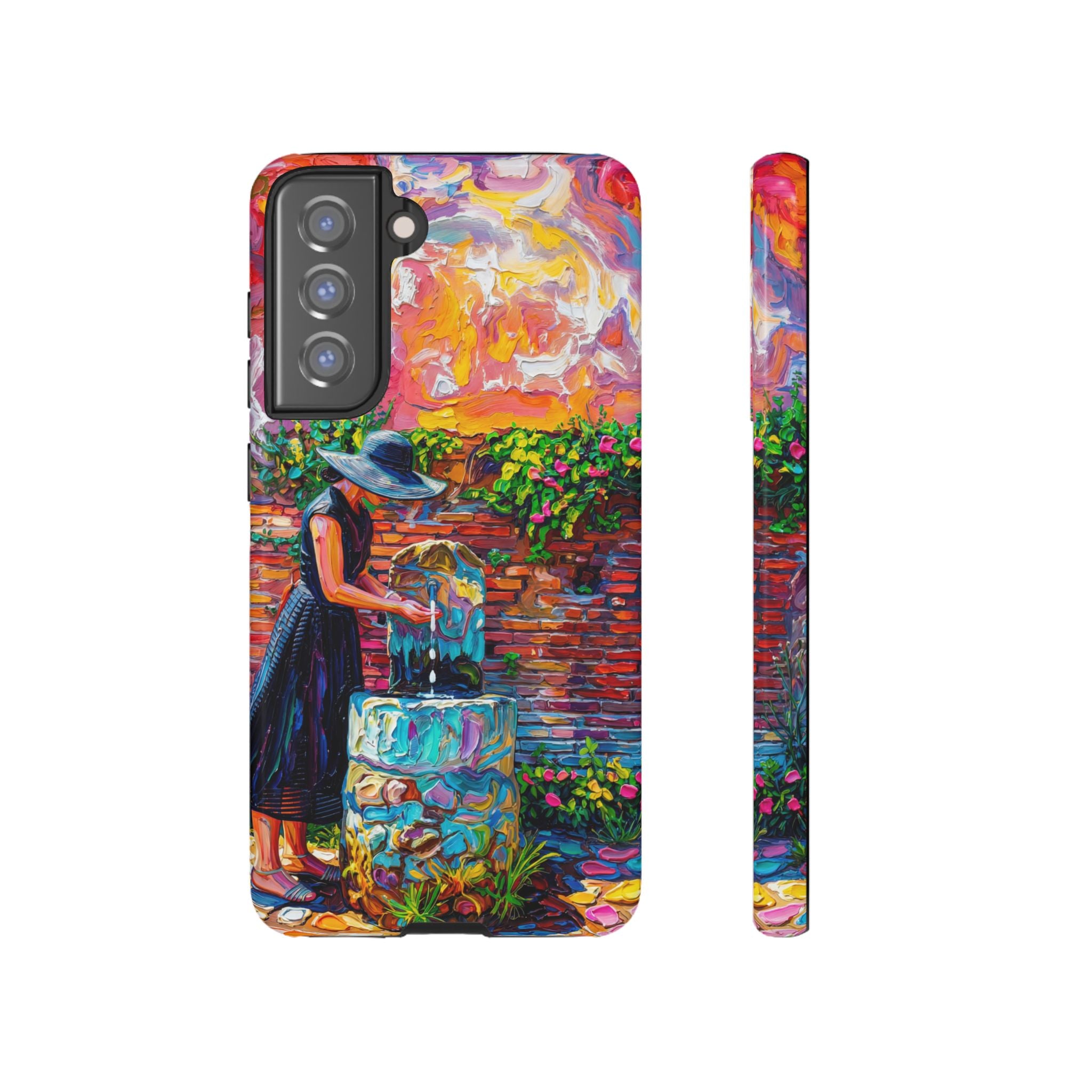 Artistic Woman at Fountain Samsung Galaxy Case | Colourful Garden Scene Tough Cases