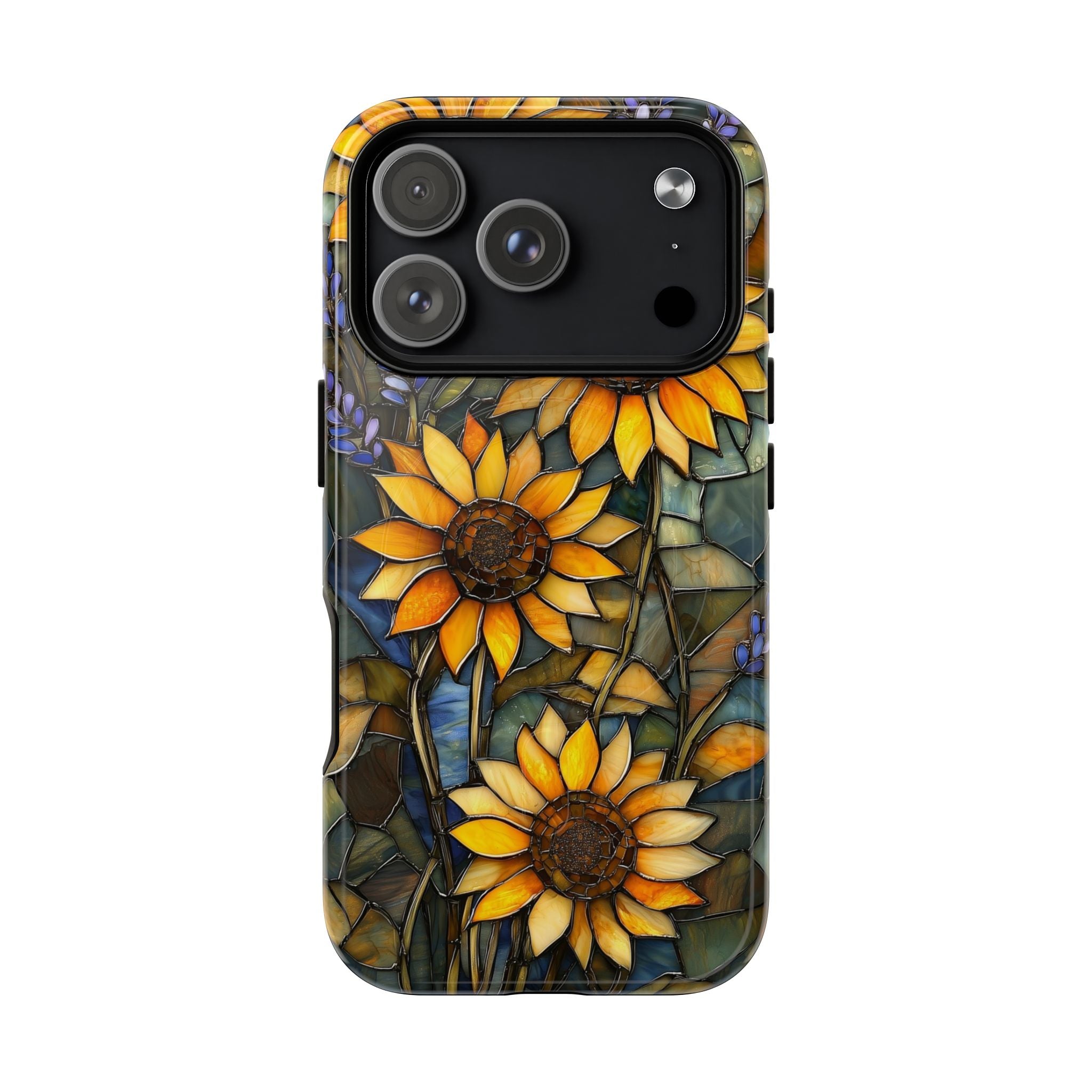 Custodia MagSafe resistente per iPhone con motivo a girasole in vetro colorato