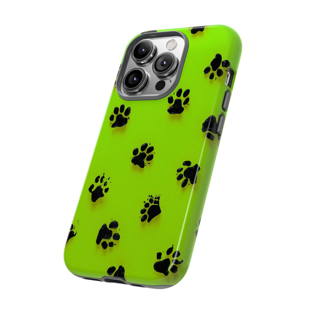 Neon Paw Print Tough Phone Case — Shockproof Pet Lover iPhone Cover