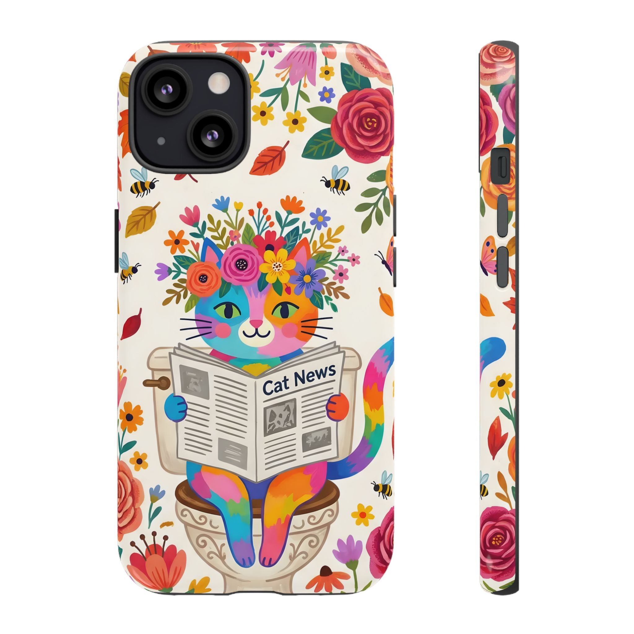 Floral Rainbow Cat iPhone Case | Cat News Design