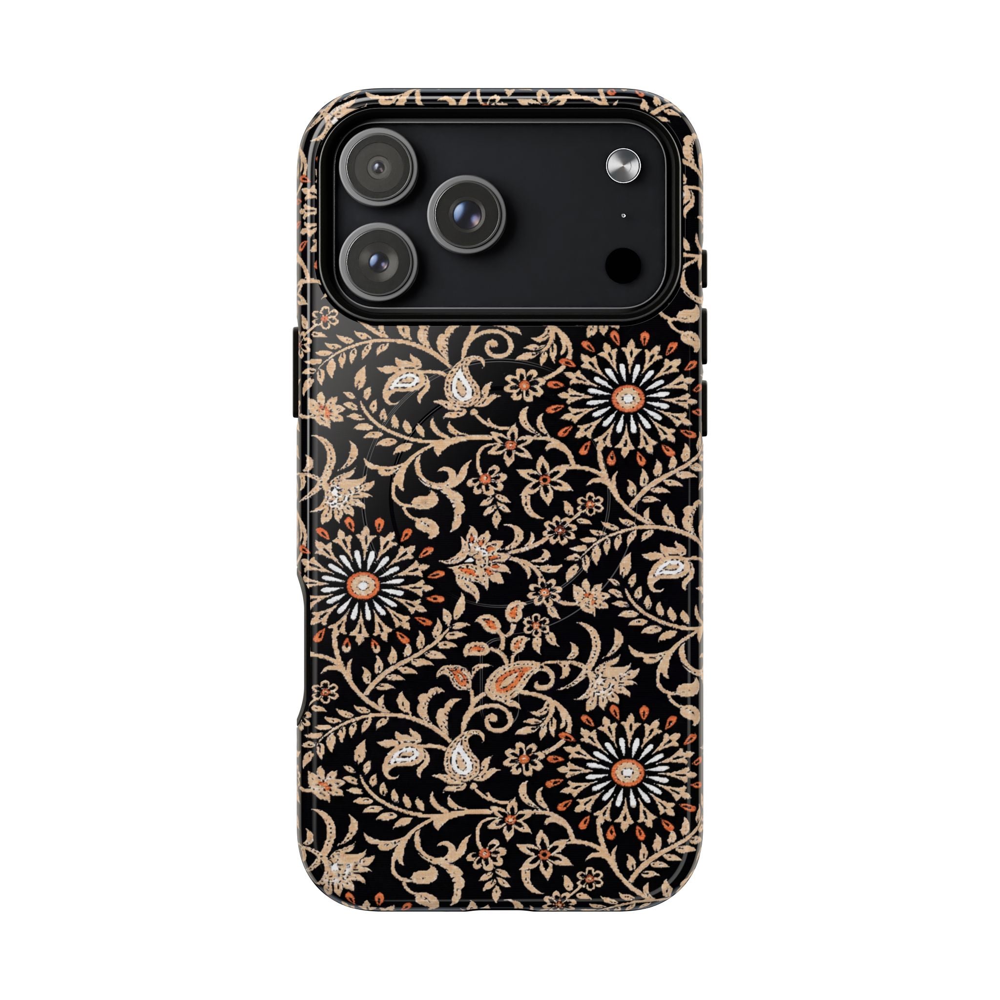 Batik Floral Black Ornate Daisies MagSage Tough iPhone Case