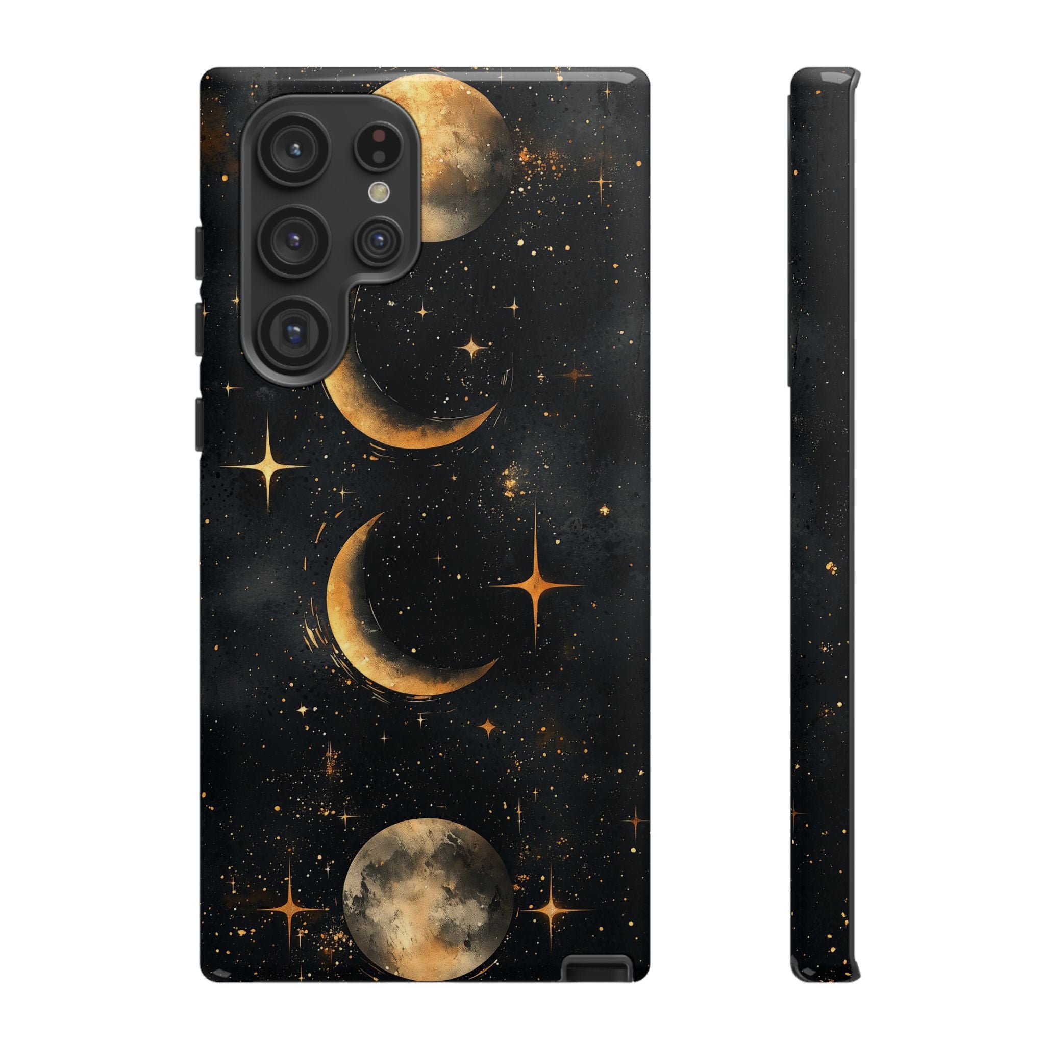 Celestial Moon Phases Tough Samsung Galaxy Case | Gold Crescent & Full Moon Galaxy Design