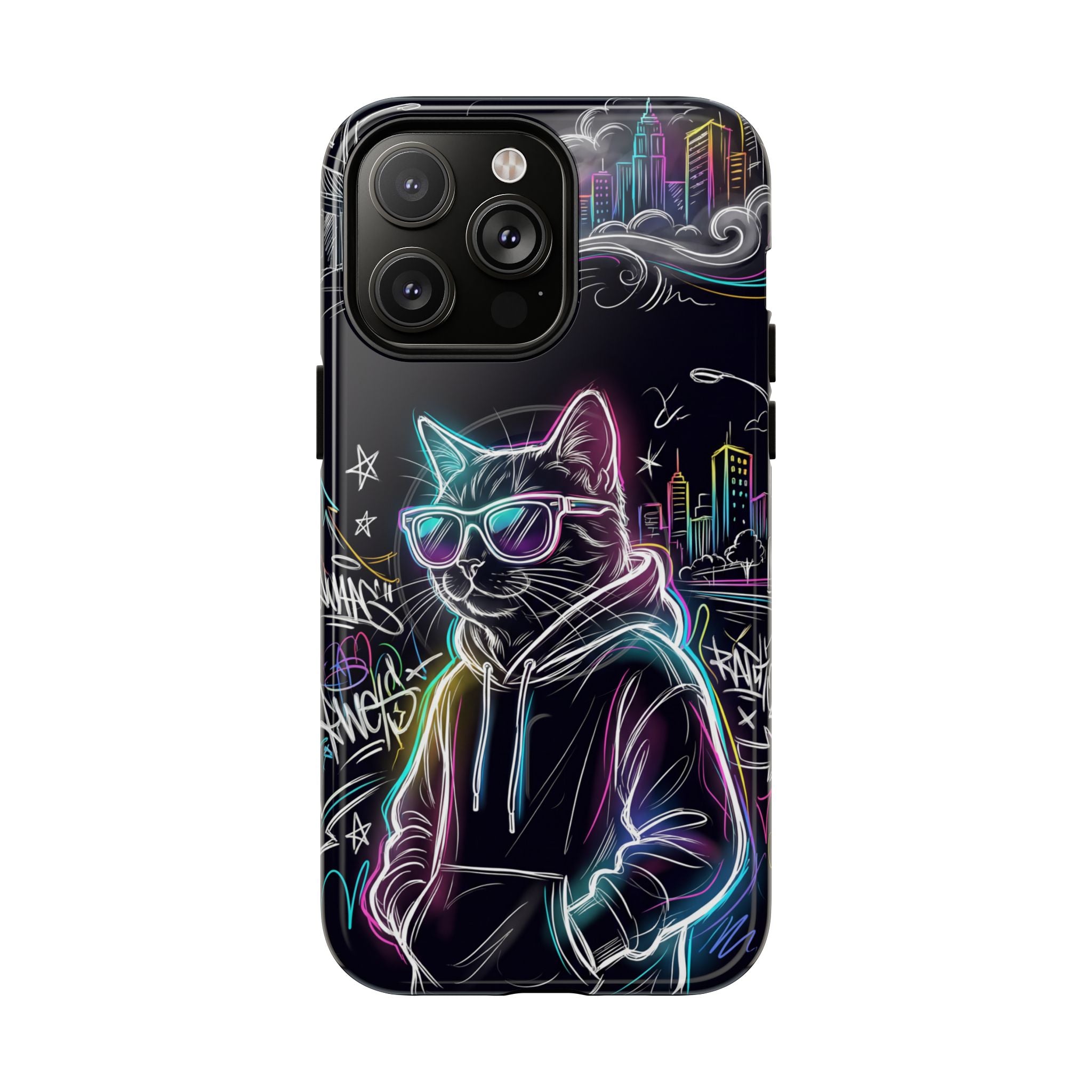 Cool Hoodie Neon Street Cat MagSafe iPhone Case