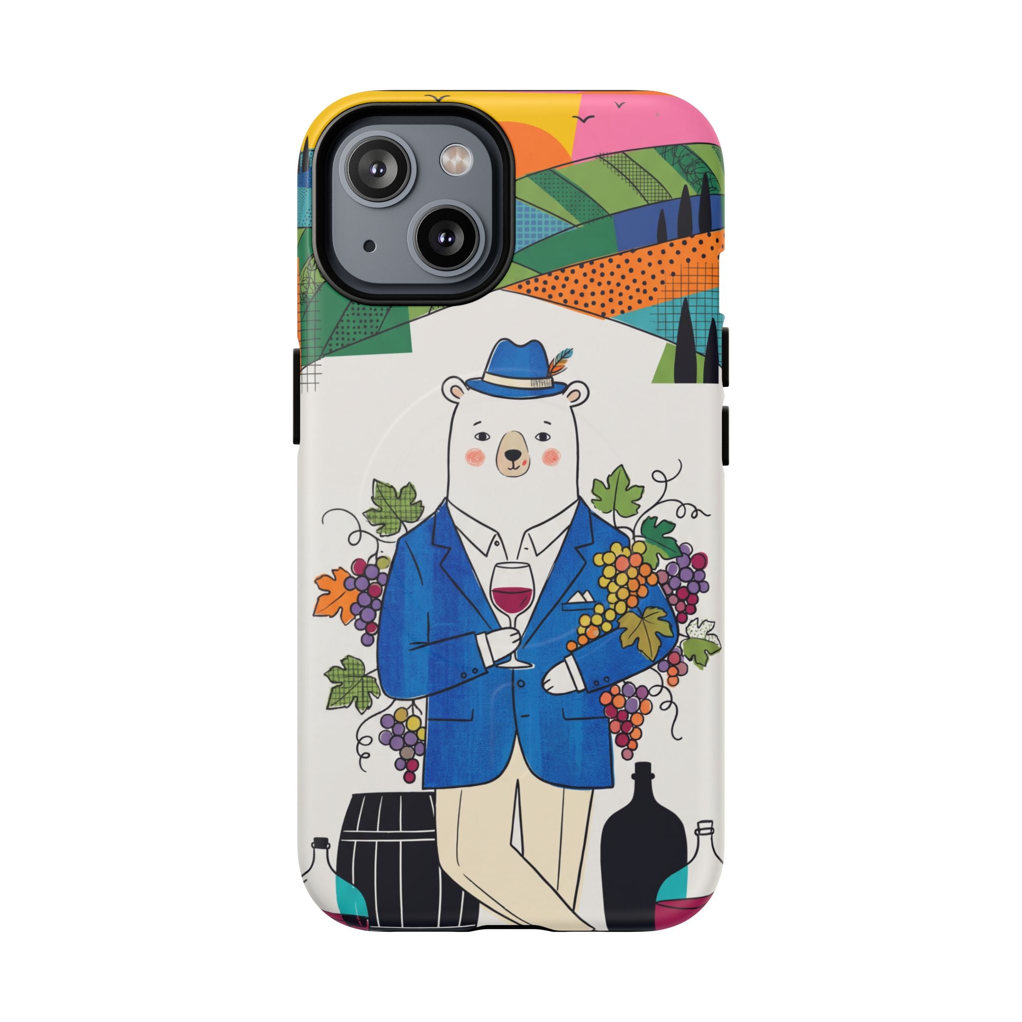 Dapper Polar Bear Wine Lover Illustrated Protective MagSafe iPhone Case
