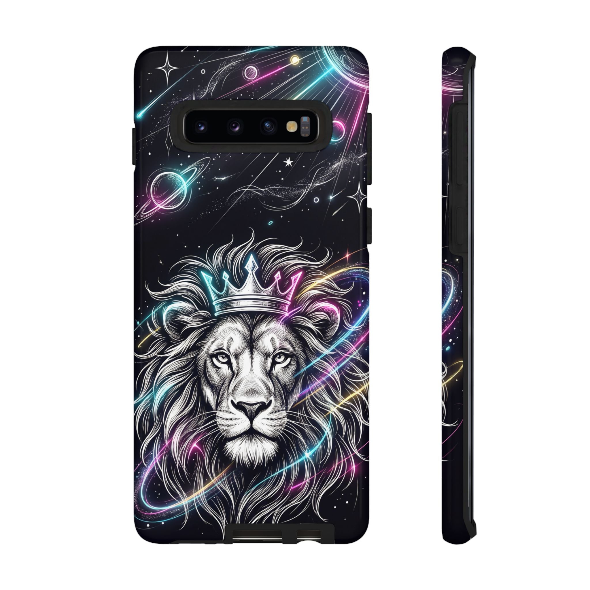 Galaxy Lion Samsung Galaxy Phone Case | Neon Crowned Lion Protective Case