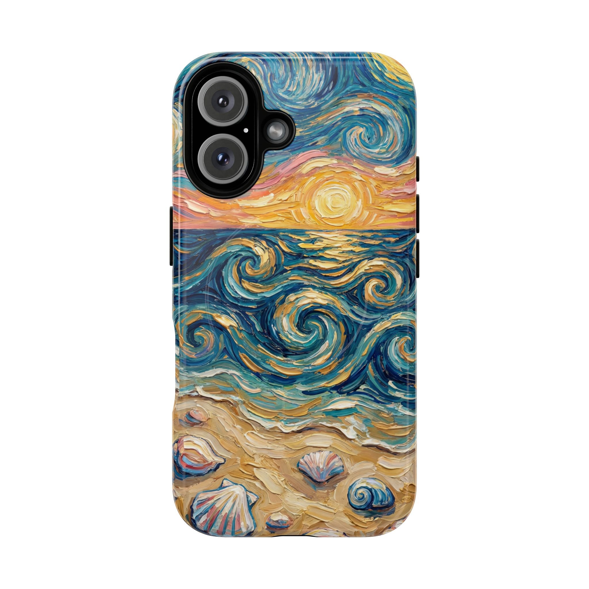 Sunset Ocean Waves MagSafe iPhone Case — Van Gogh‑Style Beach Waves with Shells