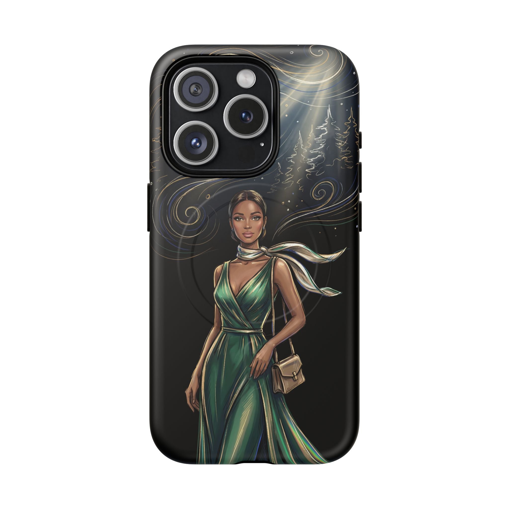 Elegant Woman in Green Dress Art Protective Tough MagSafe iPhone Case