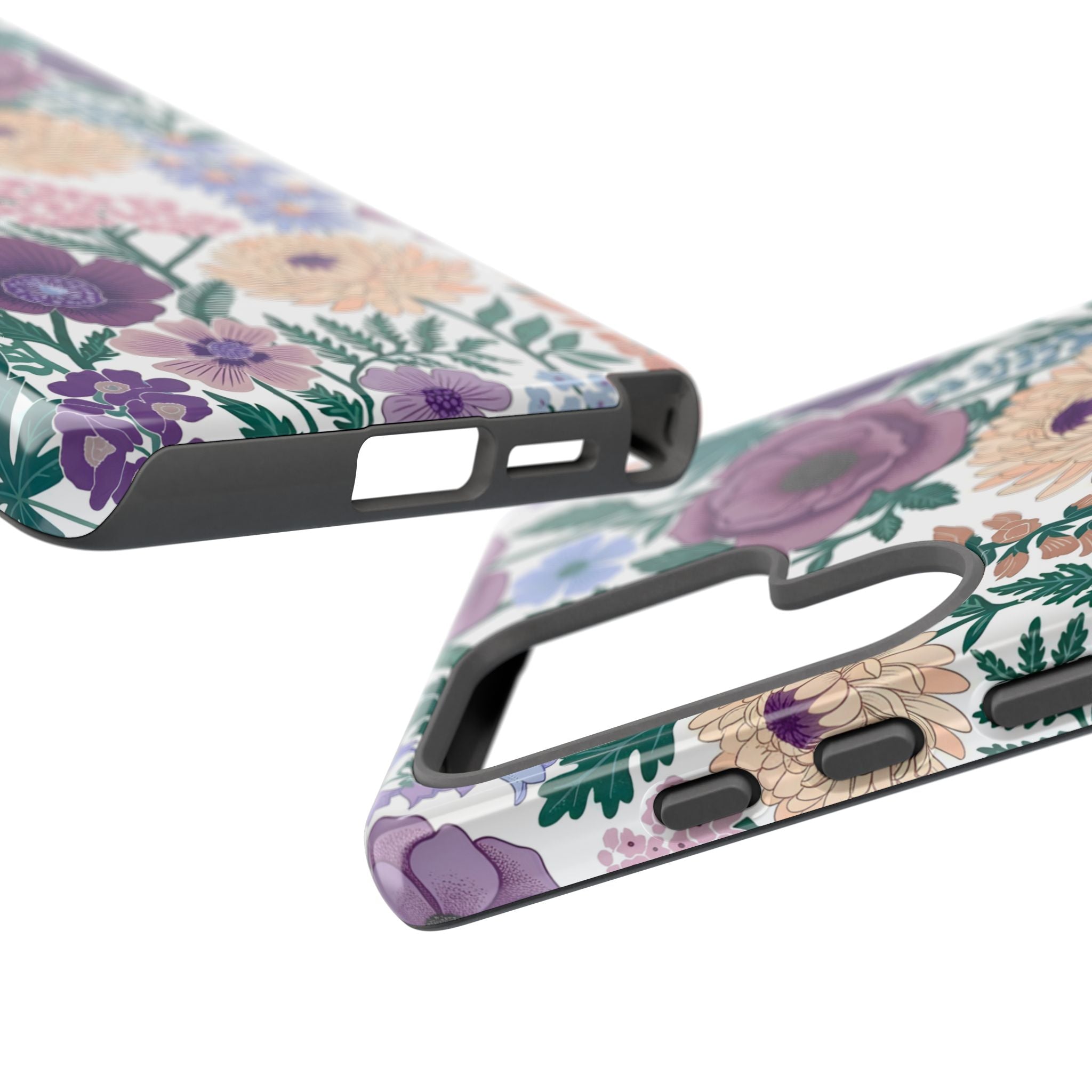 Floral Purple Garden Phone Case — Protective Phone Cover with Lavender & Peach Blooms