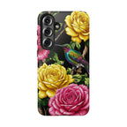 Floral Hummingbird Tough Samsung Galaxy Phone Case | Vibrant Rose & Yellow Garden Protection