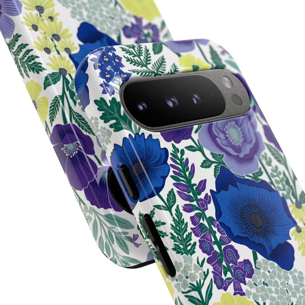 Floral Blue & Purple Tough Google Pixel Phone Case | Protective Botanical Phone Cover