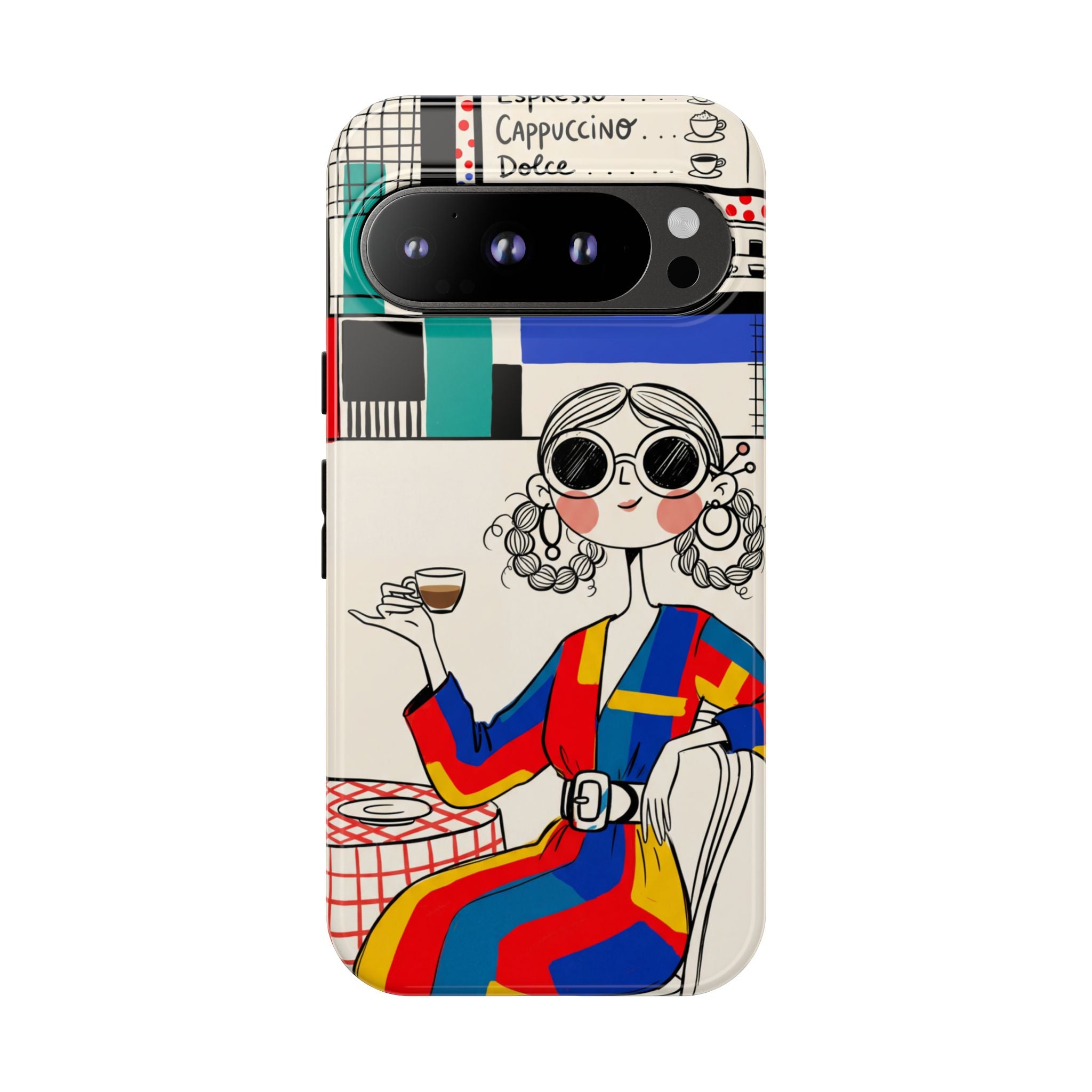 Retro Cafe Google Pixel Phone Case | Colourful Chic Woman Illustration