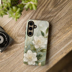 White Floral Samsung Galaxy Phone Case | Sage Green Botanical Phone Case