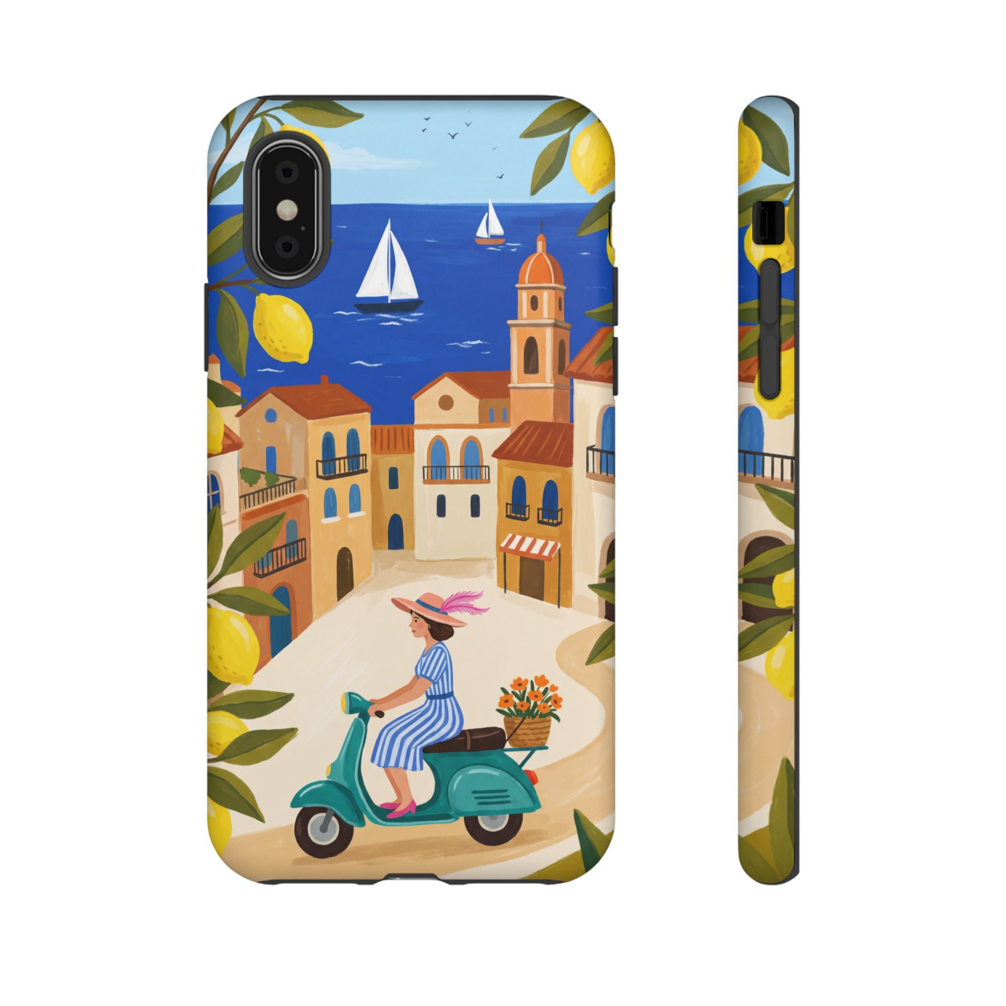 Mediterranean Scooter iPhone Case | Coastal Lemon Grove Design