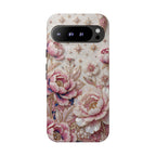 Custodia per telefono Google Pixel "Floral Moon Tough" | Cover protettiva in Peonia Rosa Vintage