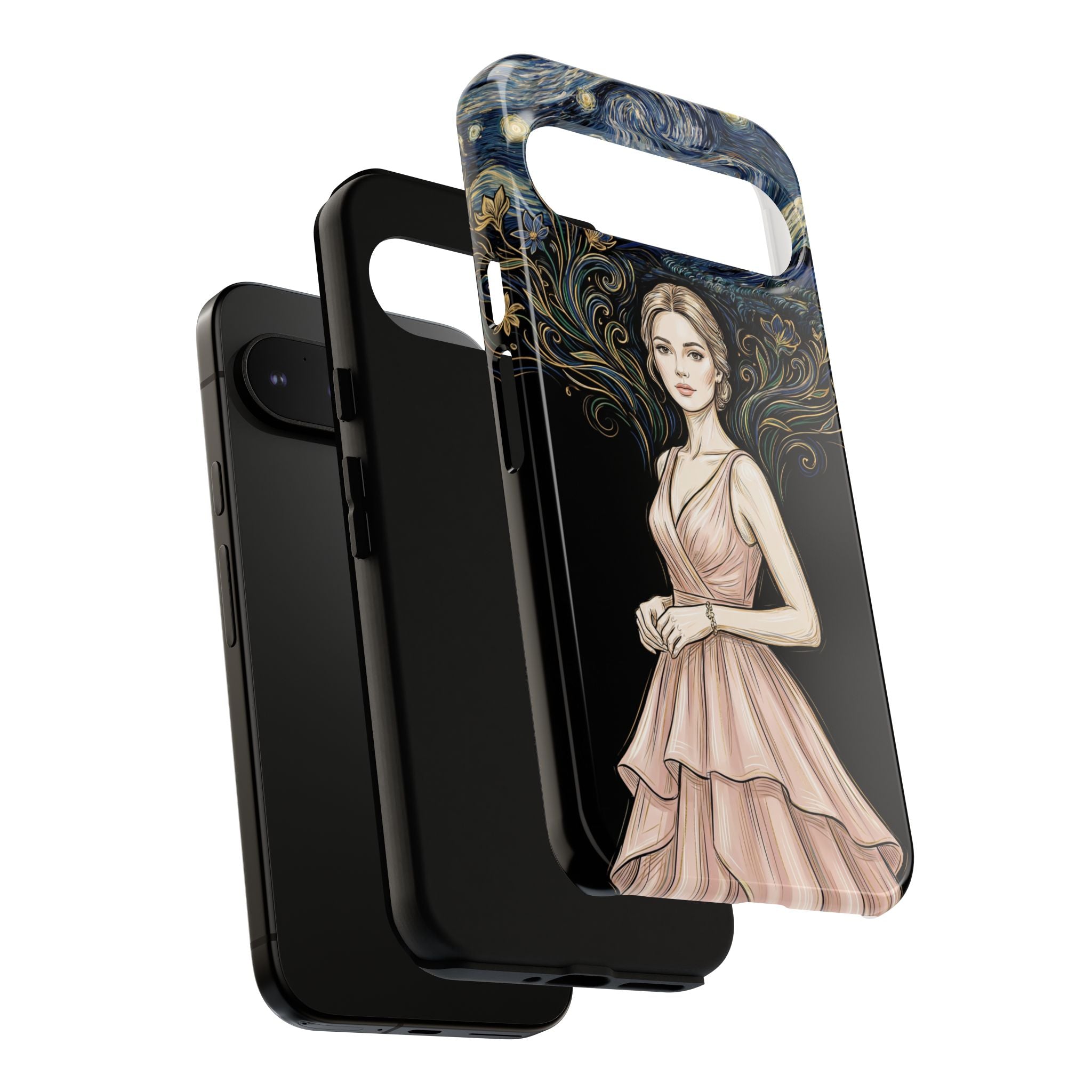 Art Nouveau Starry Night Google Pixel Phone Case | Elegant Woman Illustration Tough Case