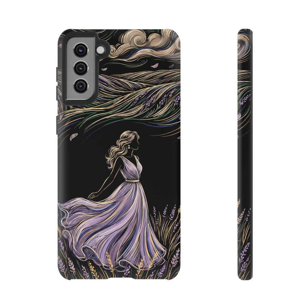 Cover per telefono Samsung Galaxy Lavander Breeze | Elegante protezione floreale con donna danzante