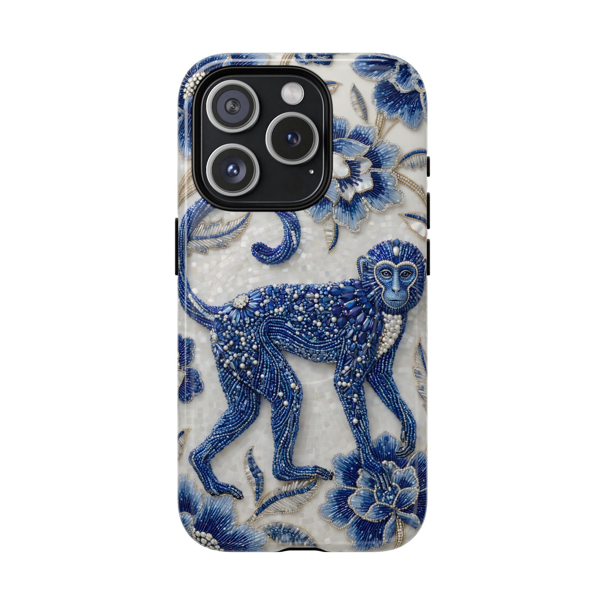 Asian Zodiac Monkey MagSafe iPhone Case | Blue & White Porcelain Art Protective Case | Year of the Monkey Gift
