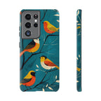 Bird Pattern Tough Samsung Galaxy Phone Case | Colourful Songbirds on Teal Background