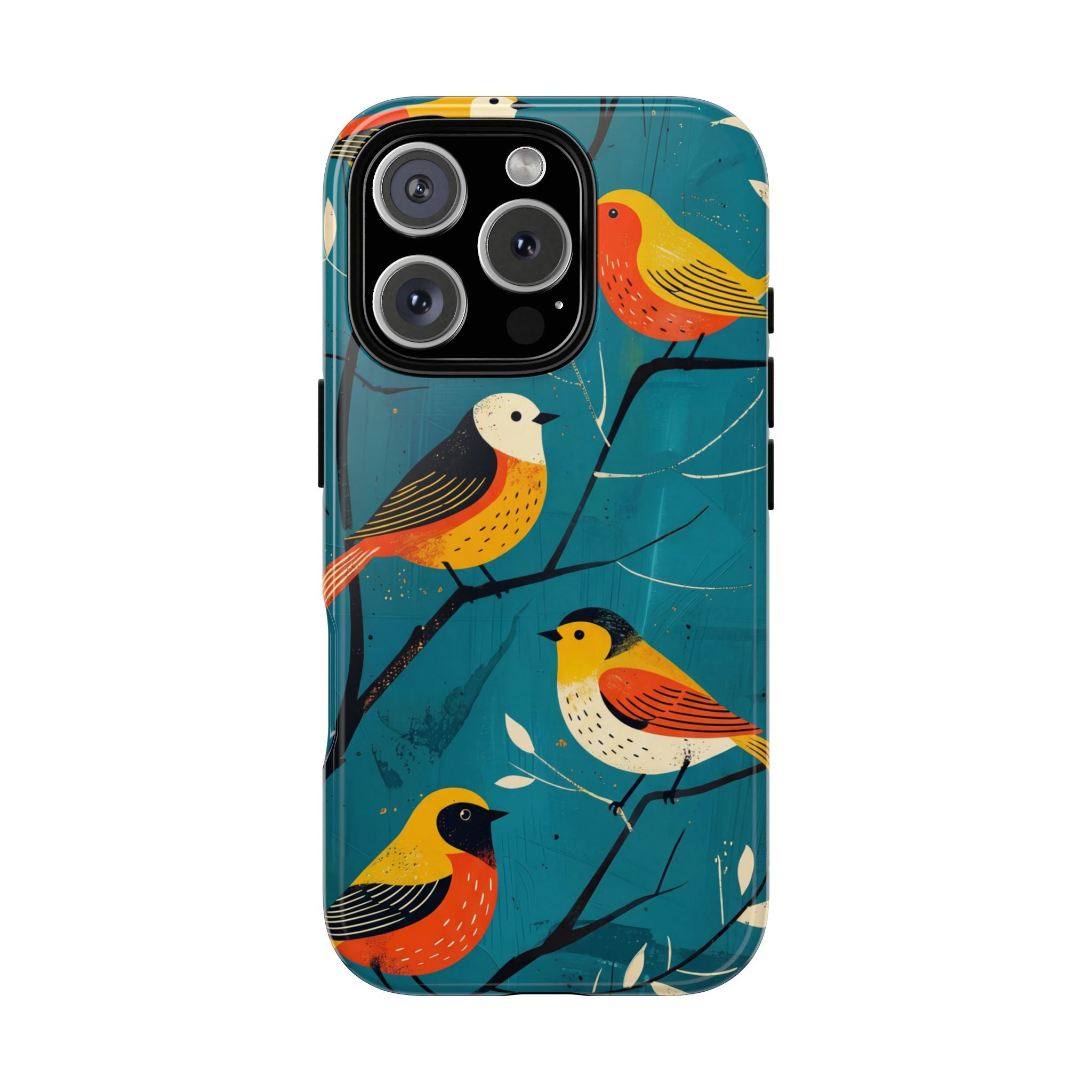 Bird Pattern Tough iPhone Case | Colourful Songbirds on Teal Background