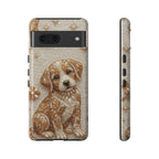 Cute Mosaic Puppy Google Pixel Phone Case — Protective Phone Cover with Brown Puppy Art