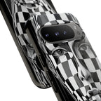 Checkerboard Face Tough Google Pixel Case — Black & White Surreal Art Protective Cover