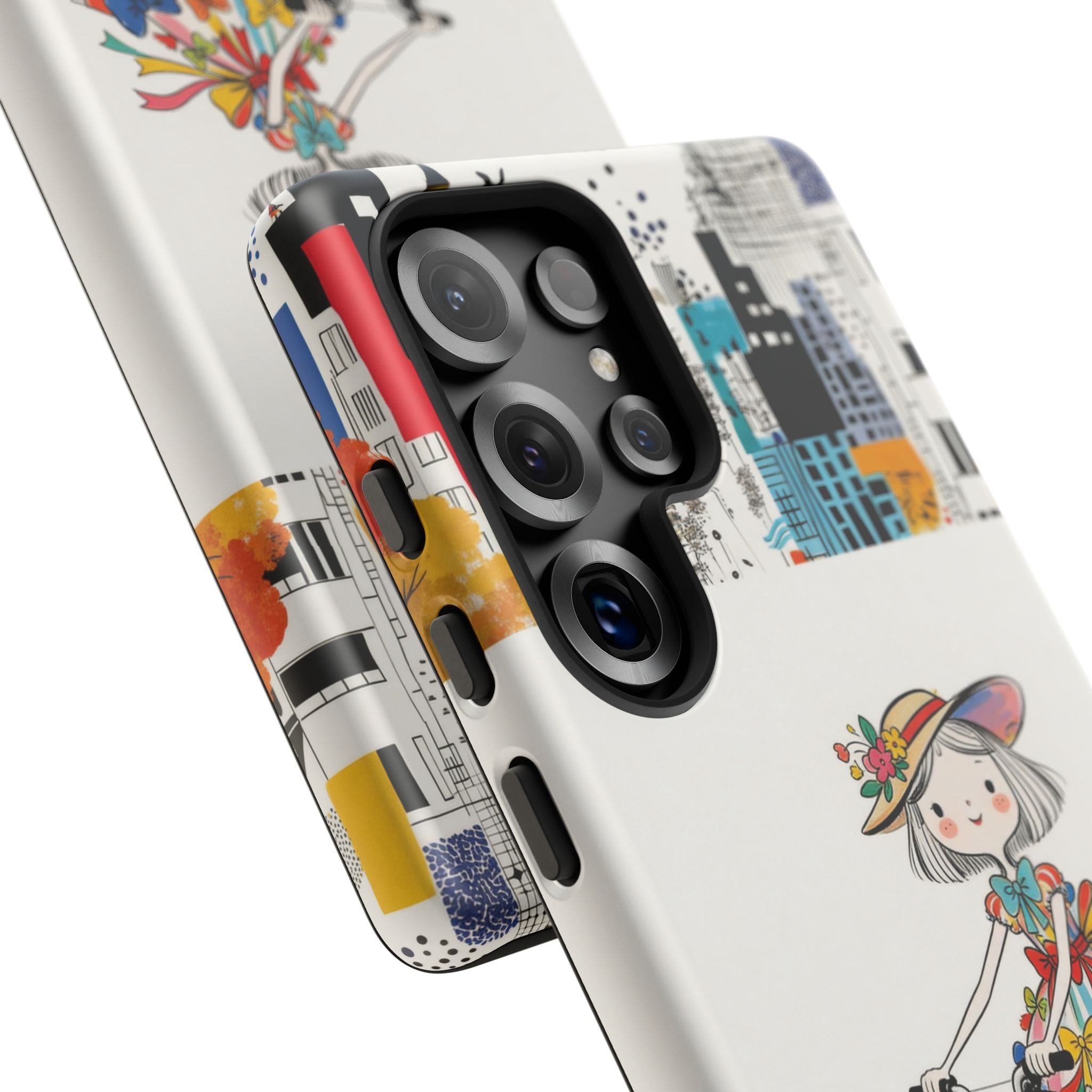 Whimsical Girl on Brompton Bicycle Urban Illustration Samsung Galaxy Phone Case