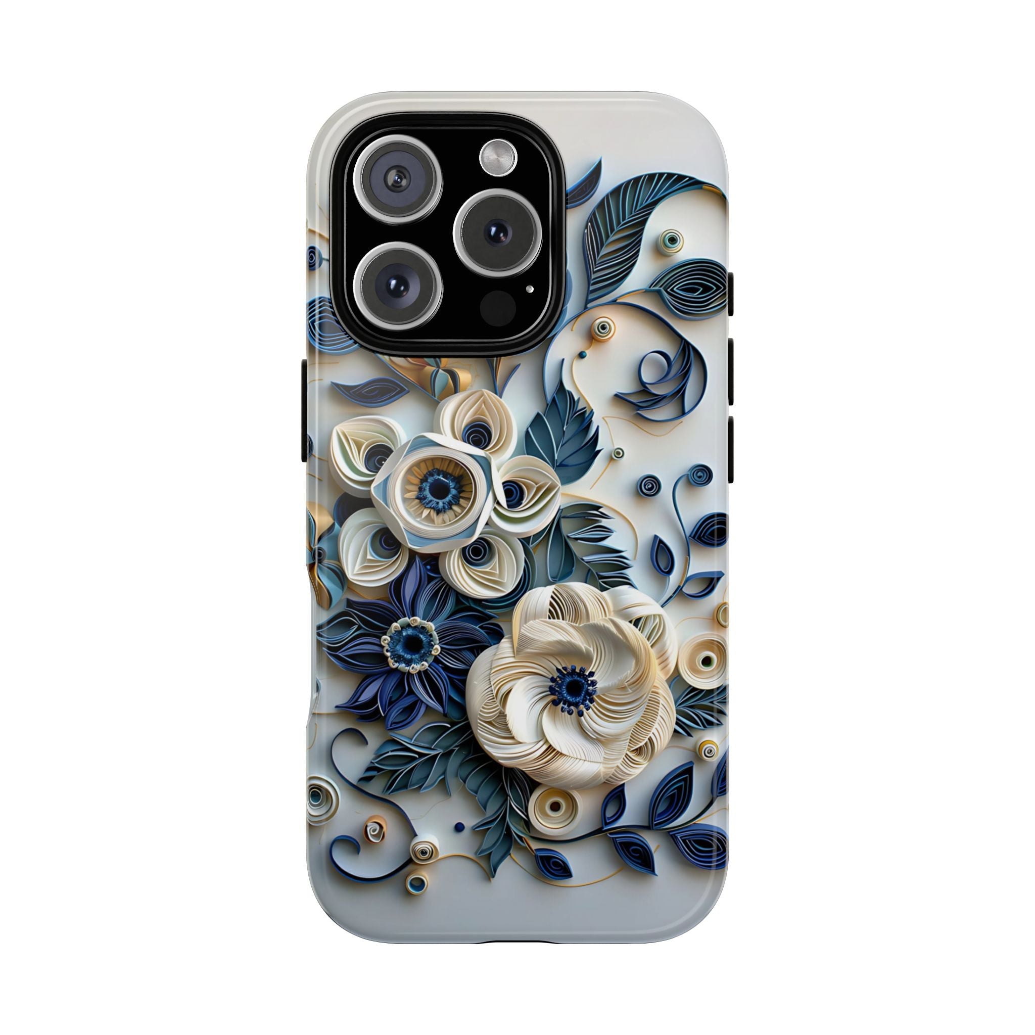 Floral Quilled Art iPhone Case — Blue & Cream Decorative Protection