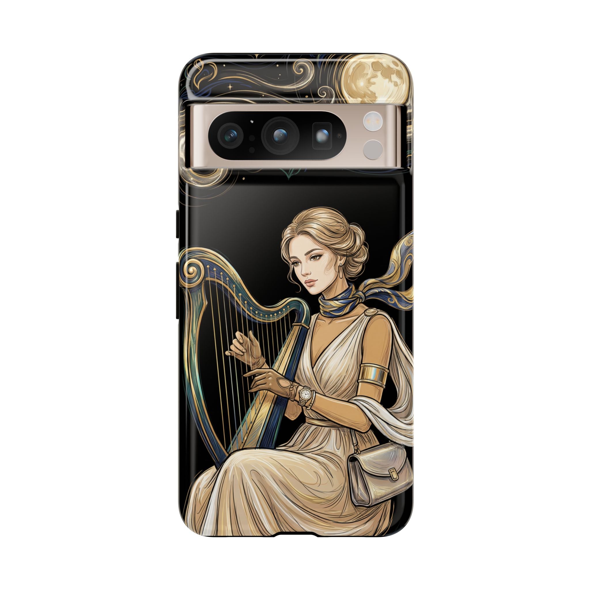 Moonlit Harp Google Pixel Phone Case | Vintage Goddess Musician Art