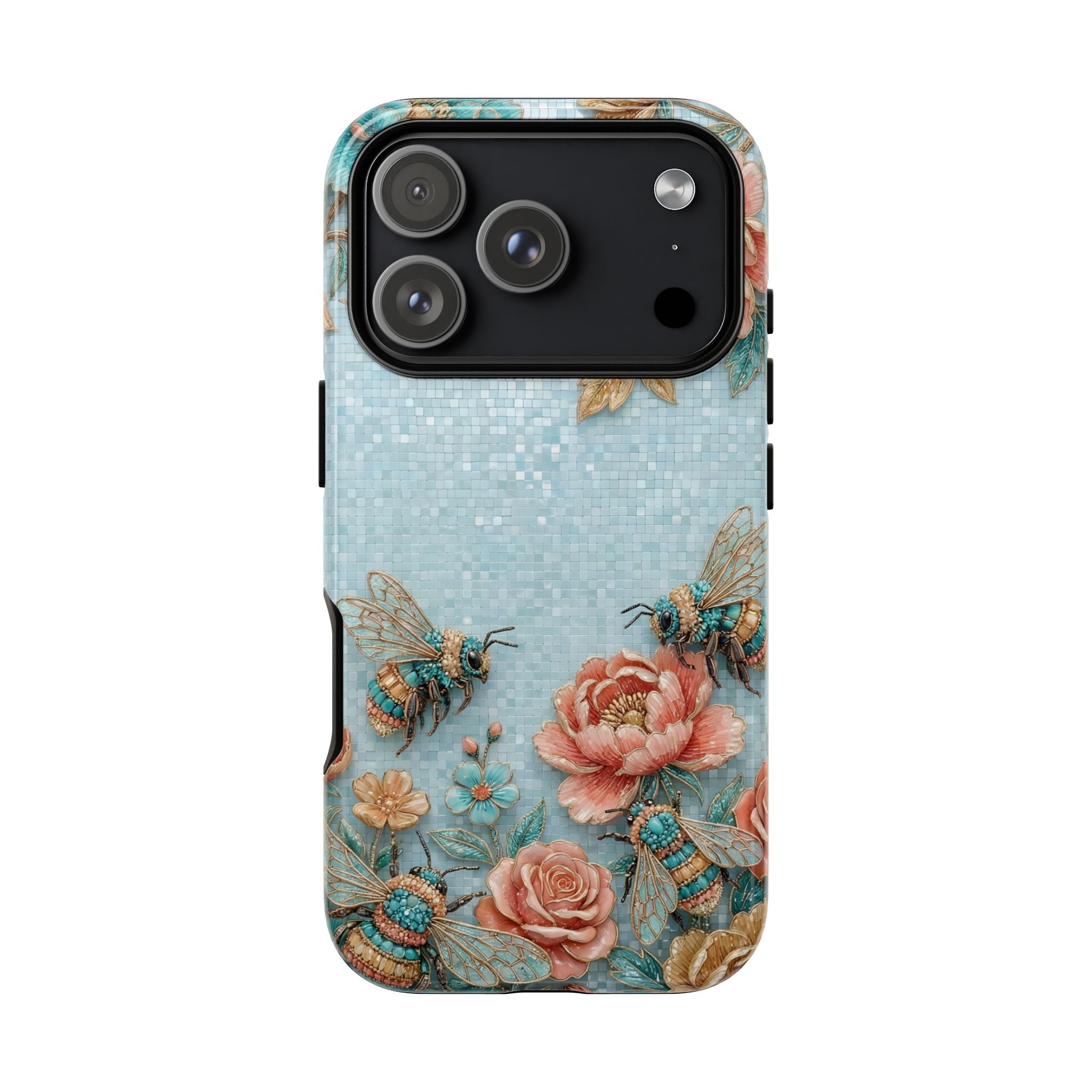 Floral Bees iPhone Case | Vintage Rose & Turquoise Protective Cover