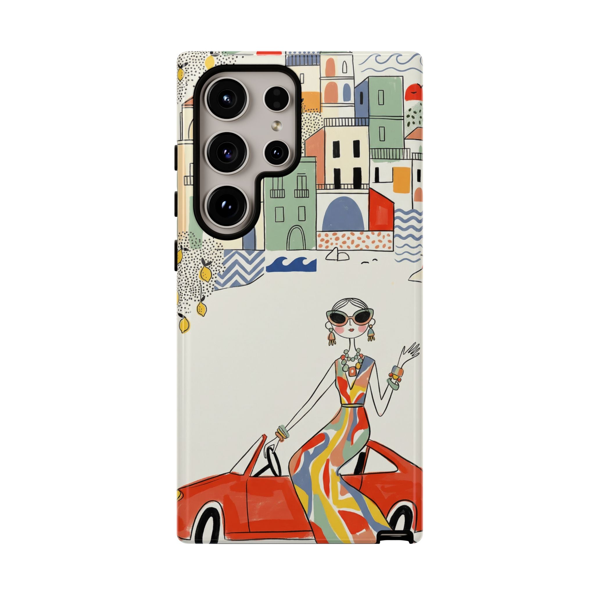 Stylish Riviera Samsung Galaxy Phone Case | Chic Retro Woman in Convertible Design