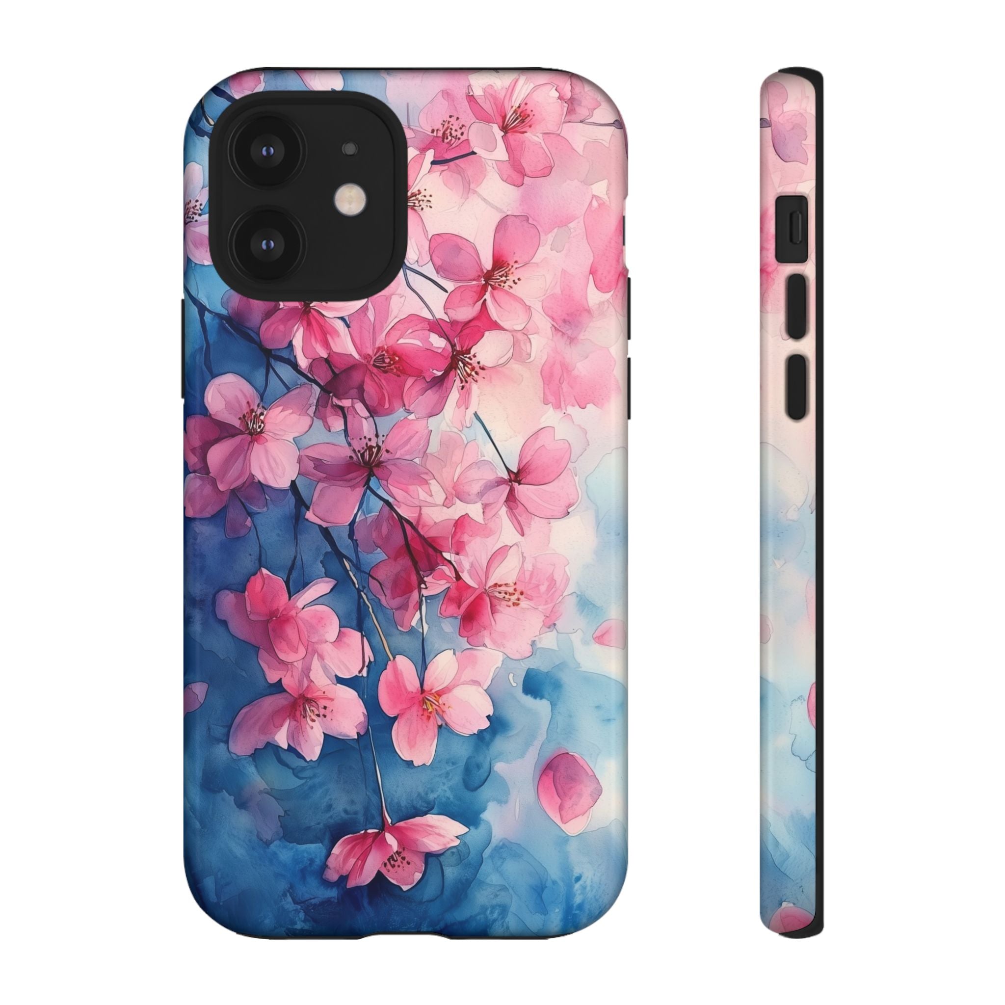 Floral Cherry Blossom iPhone Case | Pink Blue Watercolour