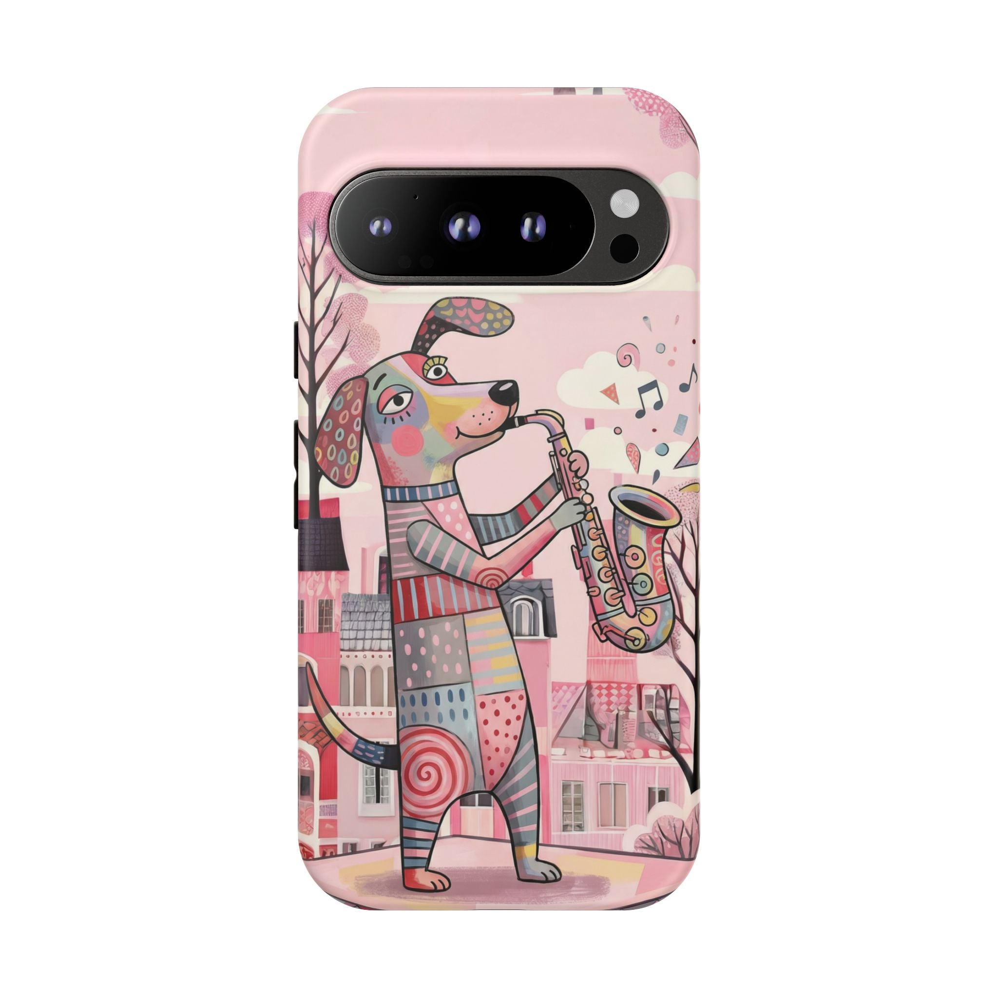 Saxophone Dog Google Pixel Phone Case | Cute Pink Musical Art Protective Case