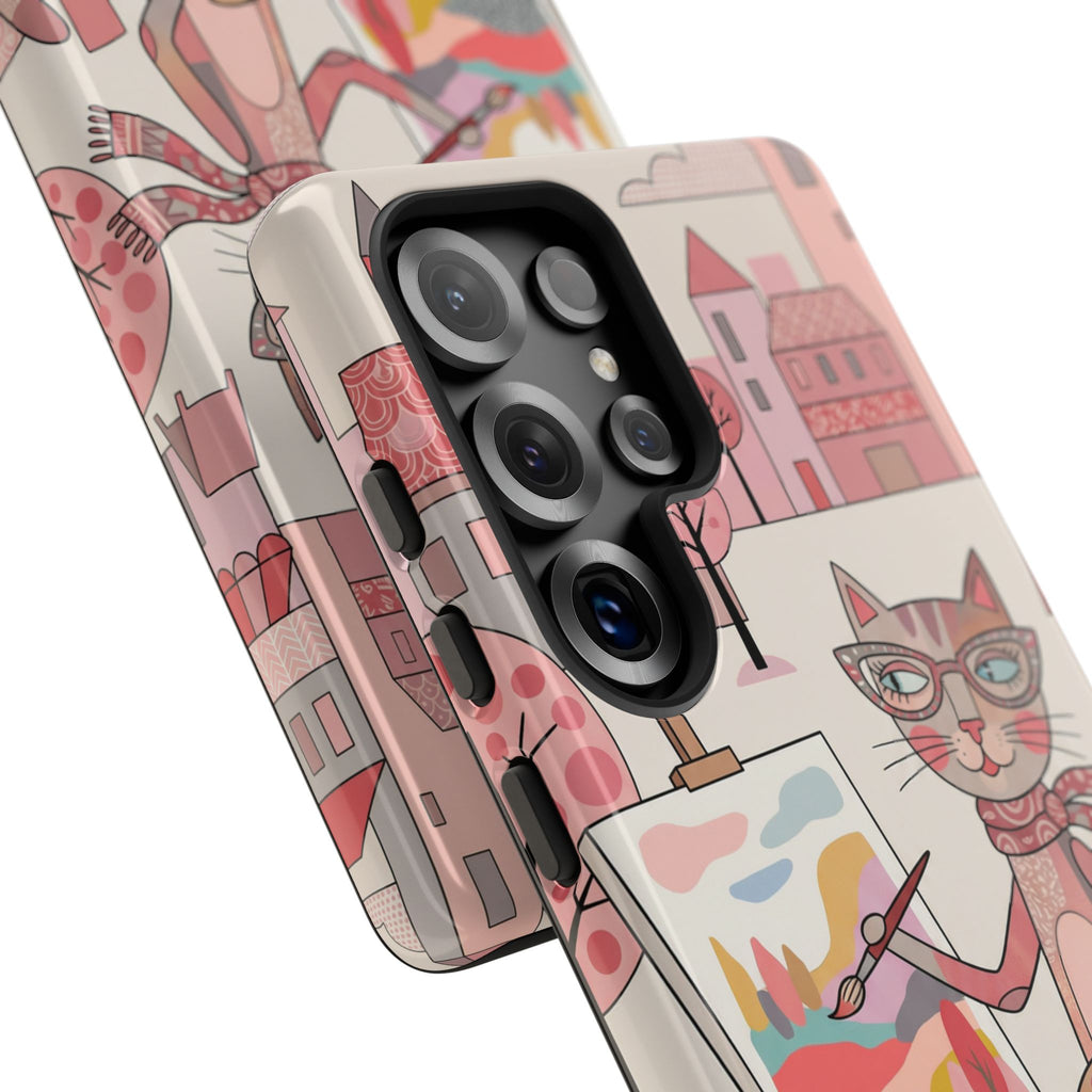 Artistic Cat Samsung Galaxy Phone Case | Painter Kitty Illustration Tough Case