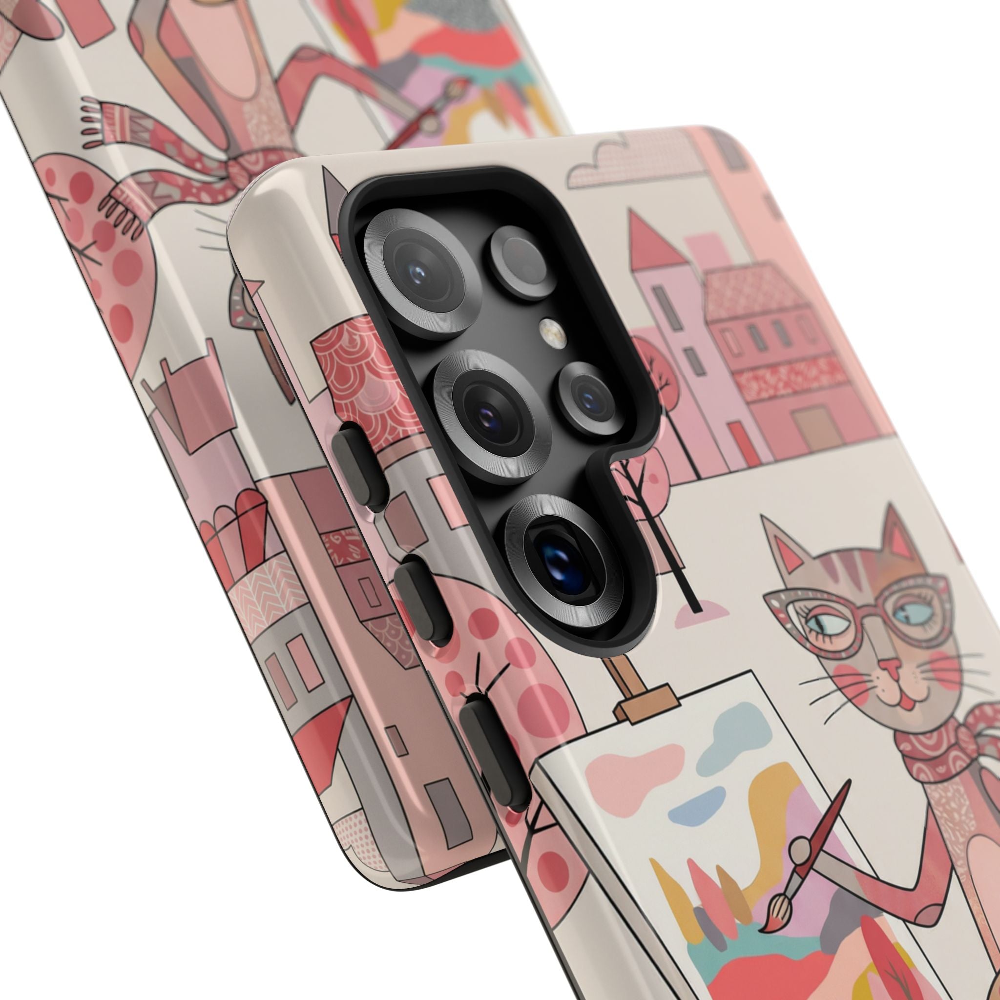 Artistic Cat Samsung Galaxy Phone Case | Painter Kitty Illustration Tough Case